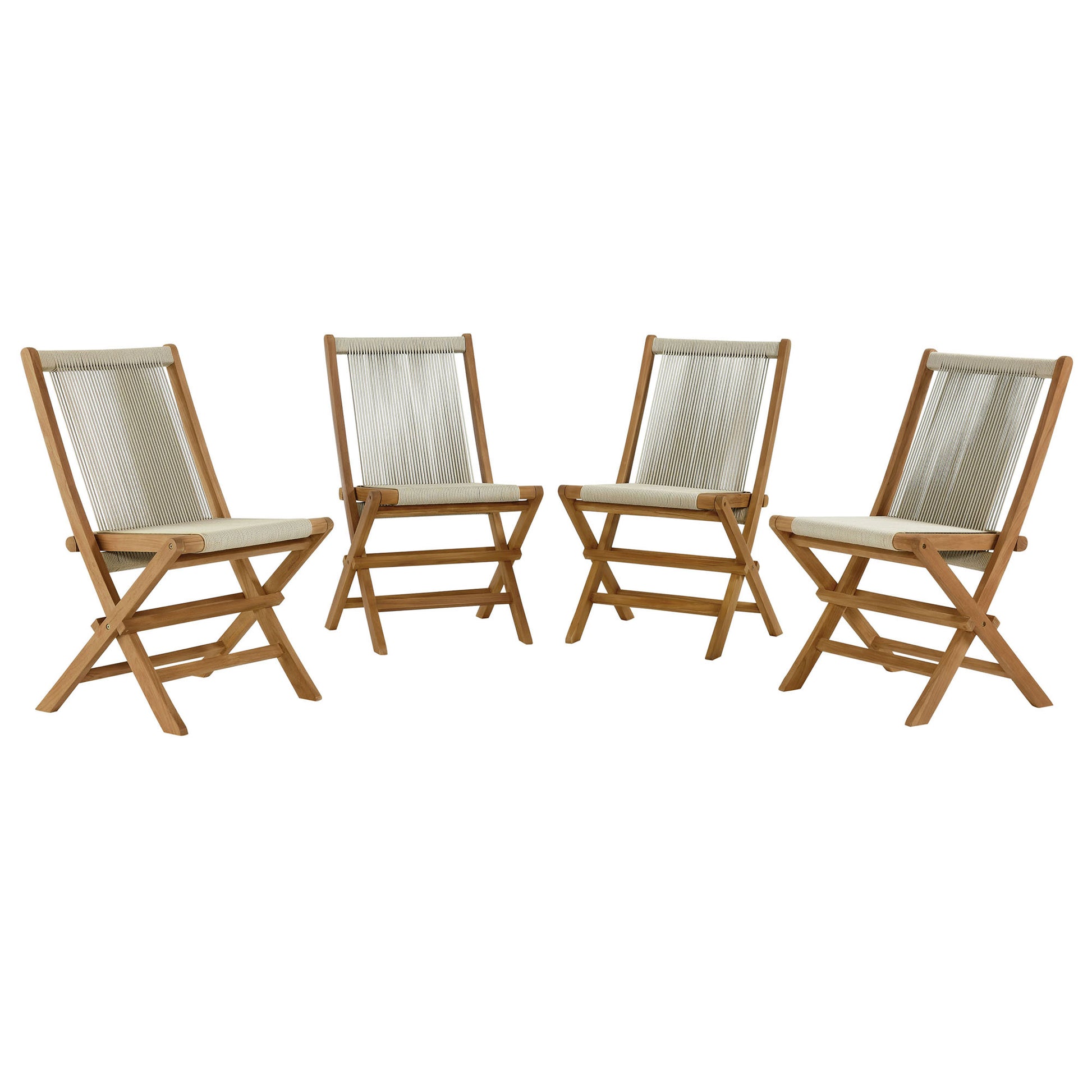 Vienna Outdoor Patio Teak and Rope Folding Chairs Set of 4