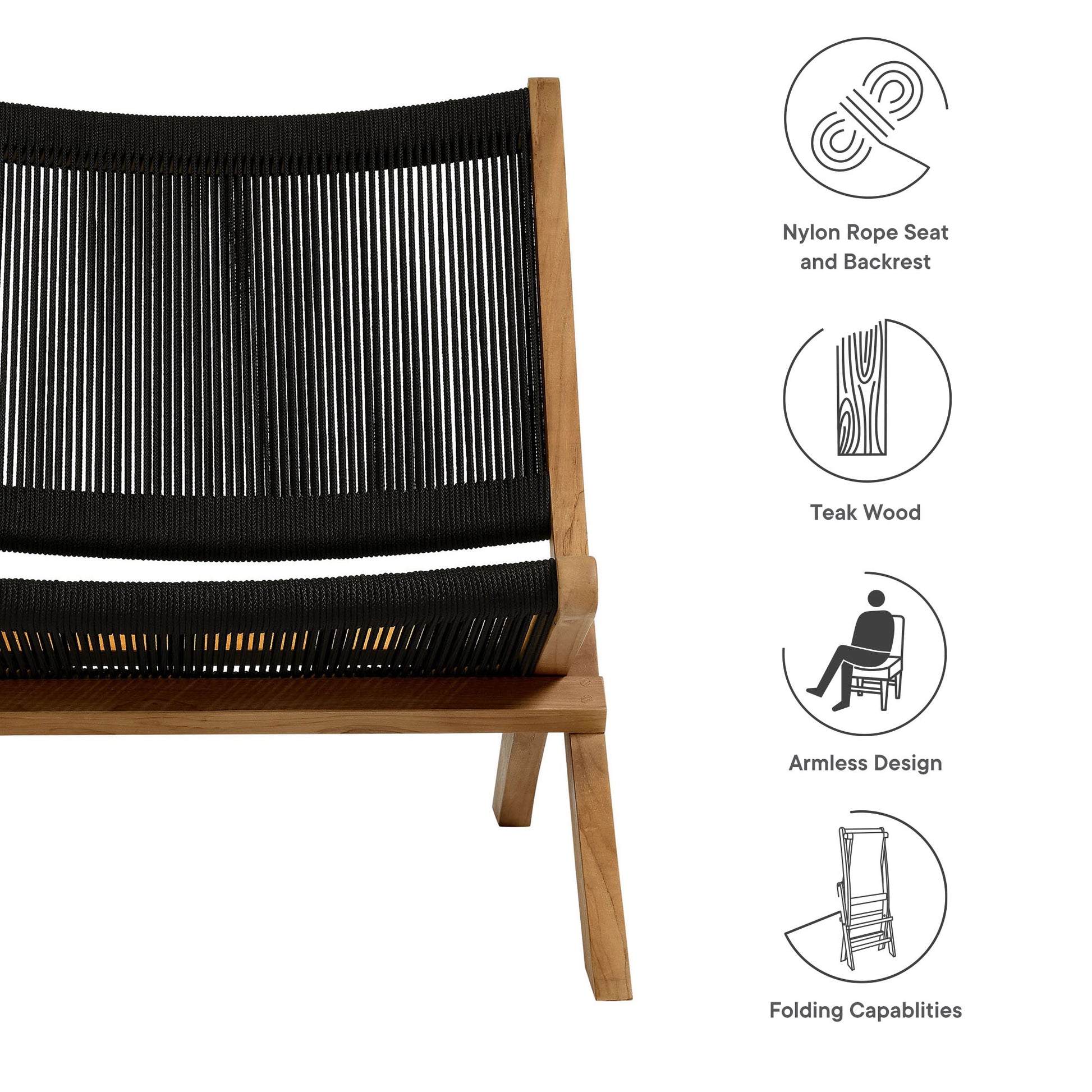Vienna Outdoor Patio Teak and Rope Folding Accent Lounge Chair - Natural Natural
