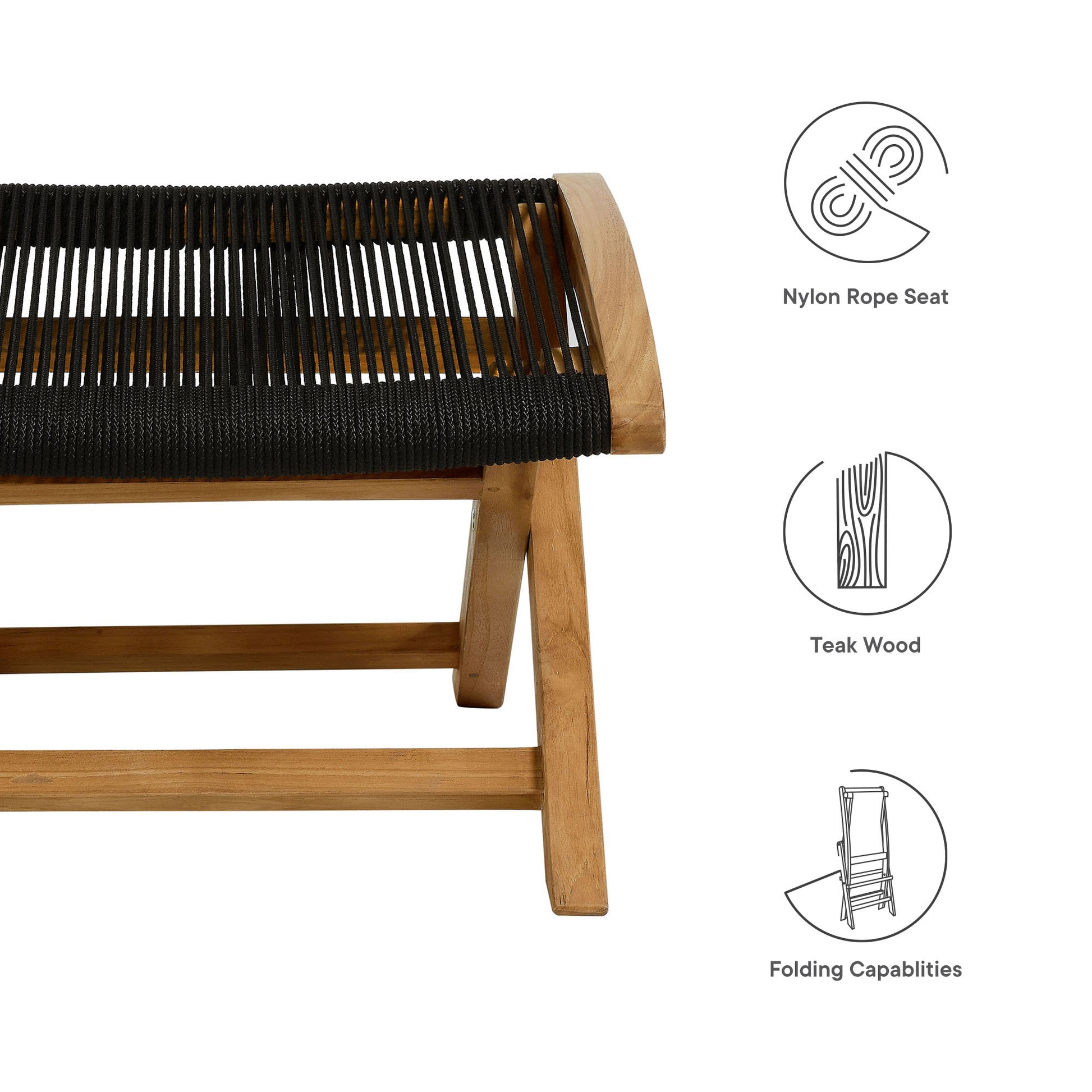 Vienna Outdoor Patio Teak and Rope Folding Ottoman - Natural Natural