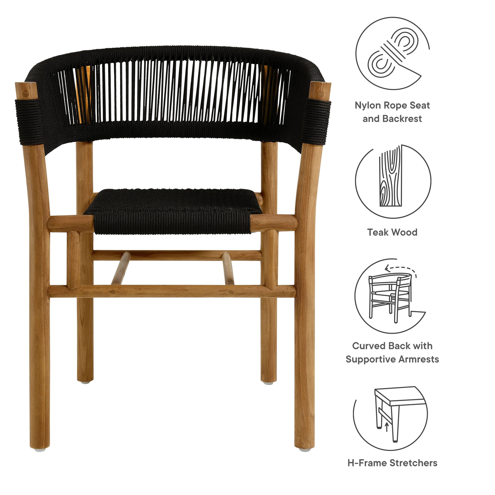 Vienna Outdoor Patio Teak and Rope Curved-Back Dining Armchairs Set of 2 - Natural Natural