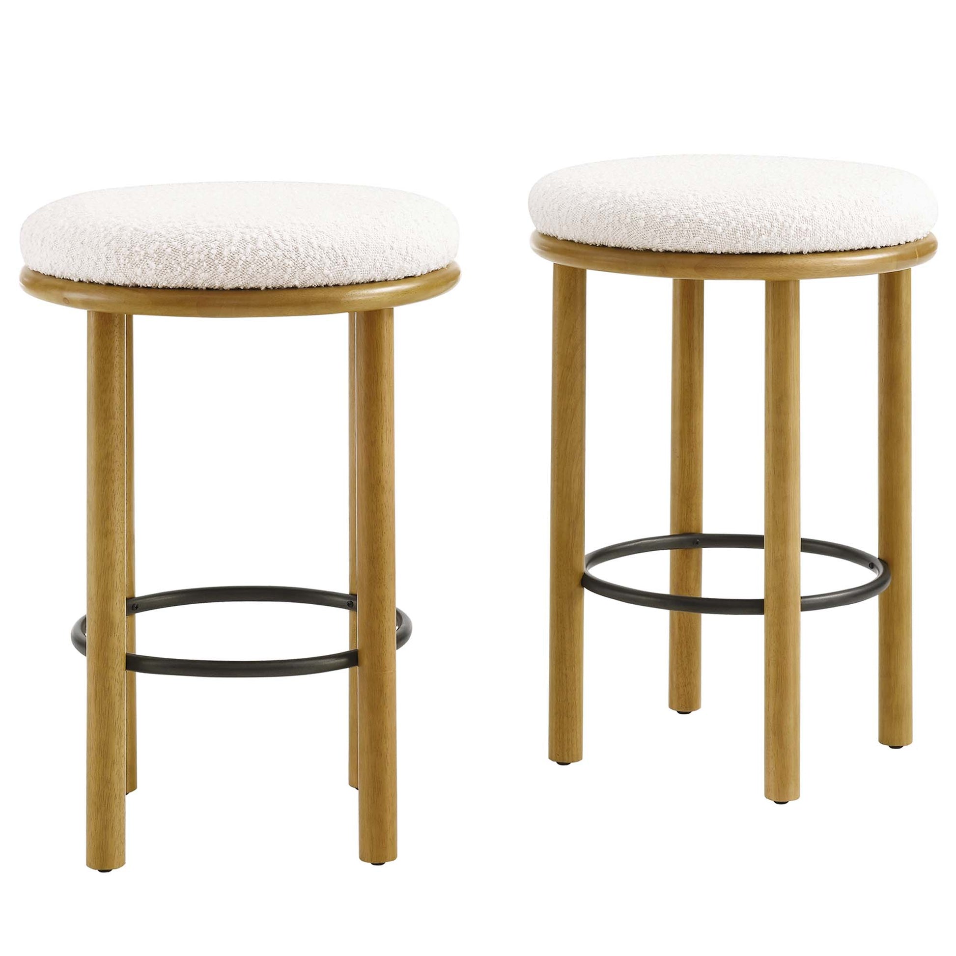 Fable Boucle Fabric Counter Stools - Set of 2 - Oak Ivory