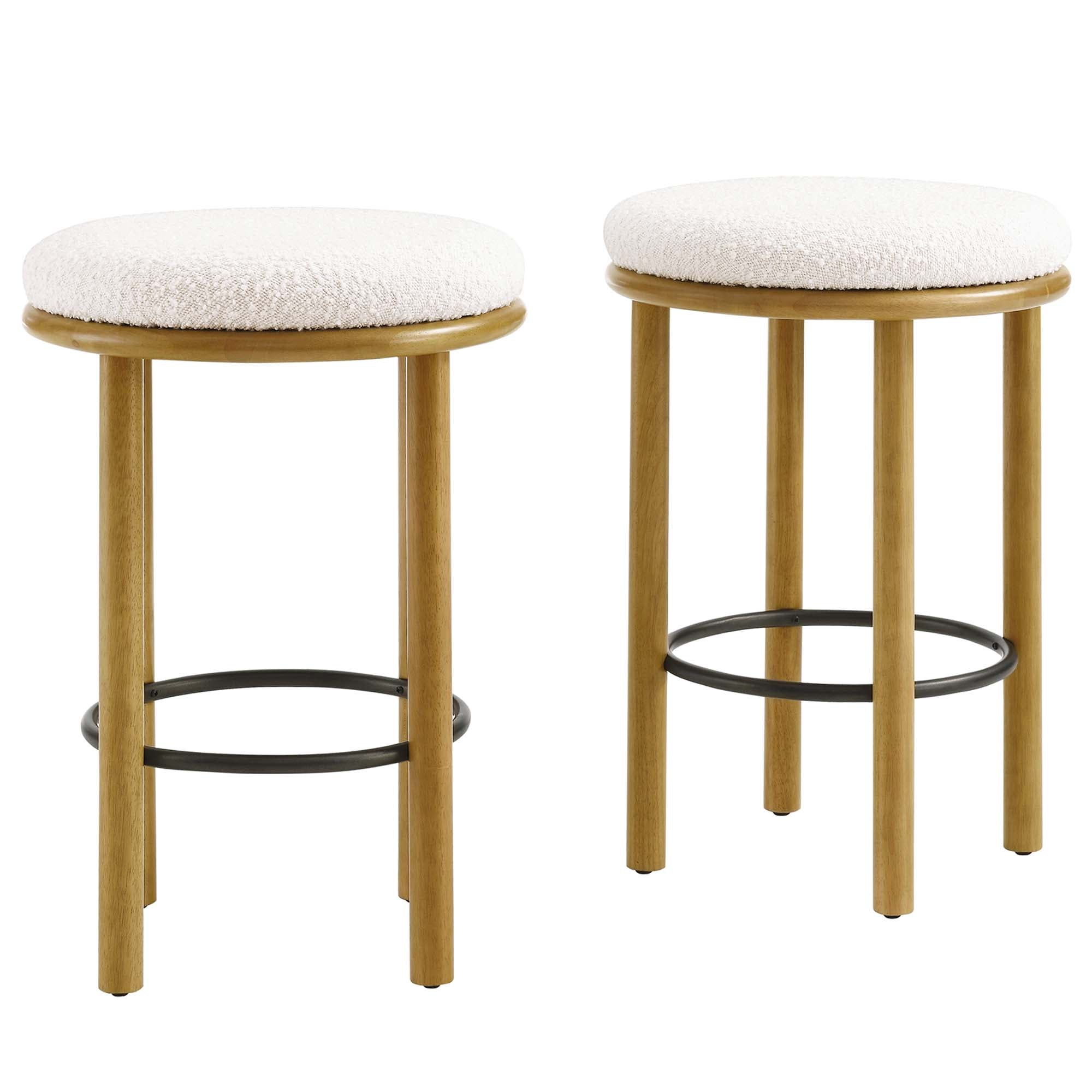 Fable Boucle Fabric Counter Stools - Set of 2 - Oak Ivory