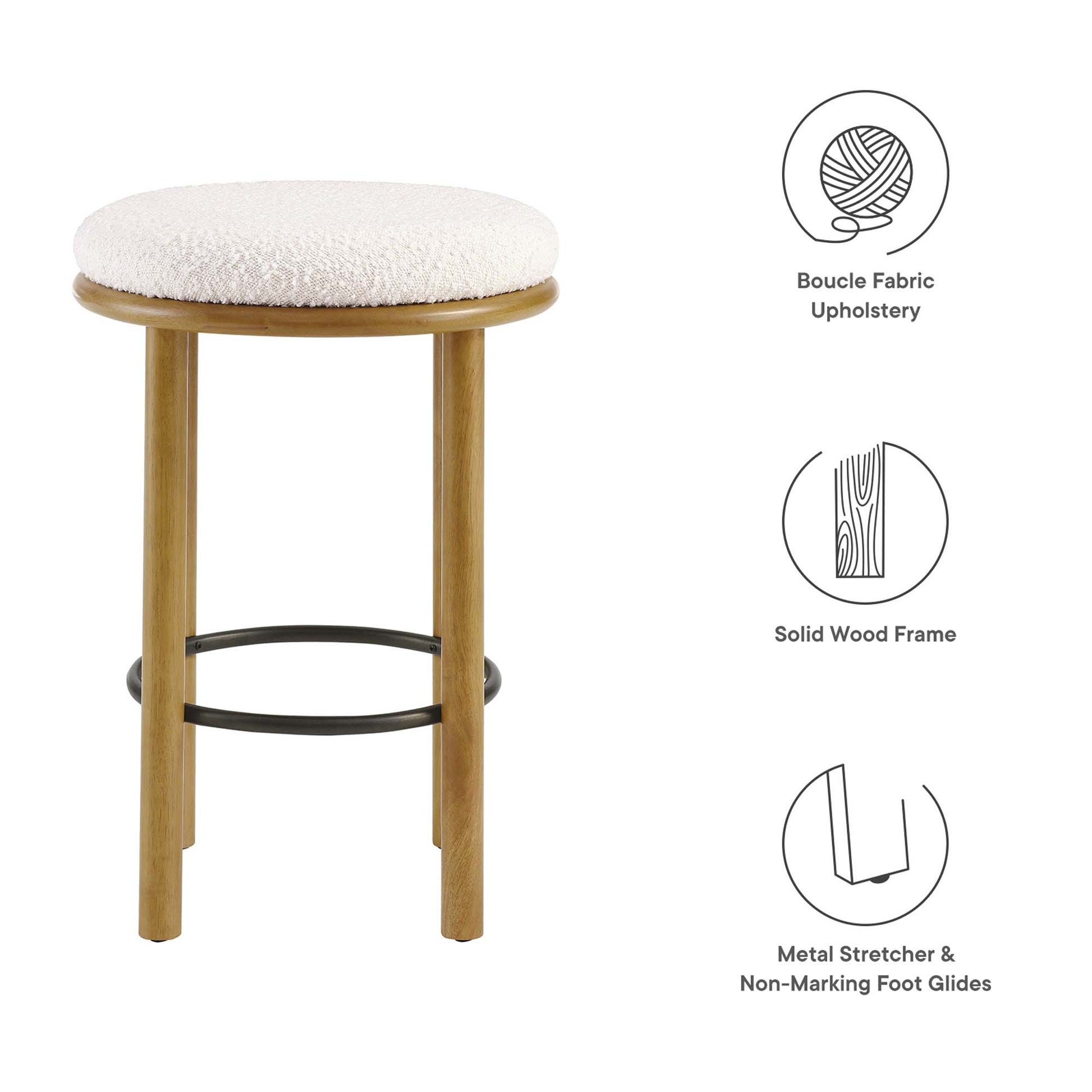 Fable Boucle Fabric Counter Stools - Set of 2 - Walnut Charcoal
