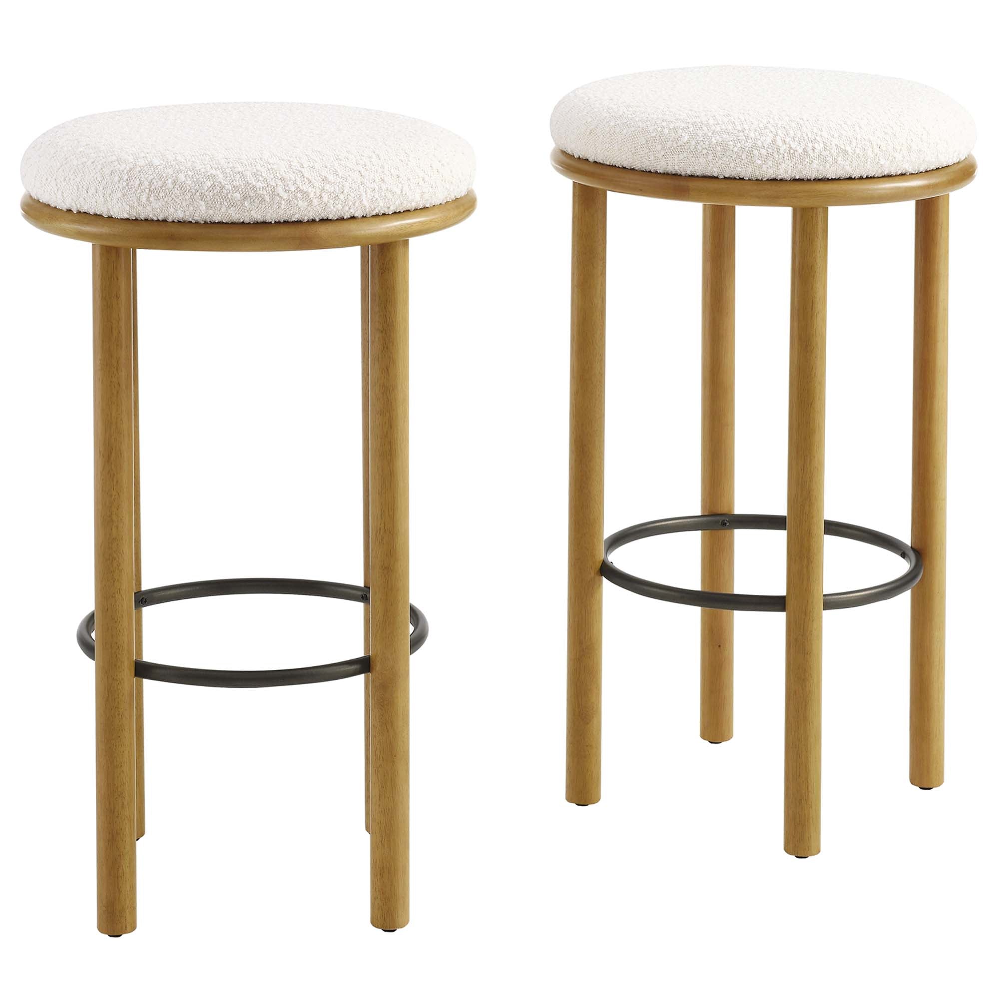 Fable Boucle Fabric Bar Stools - Set of 2 - Oak Ivory