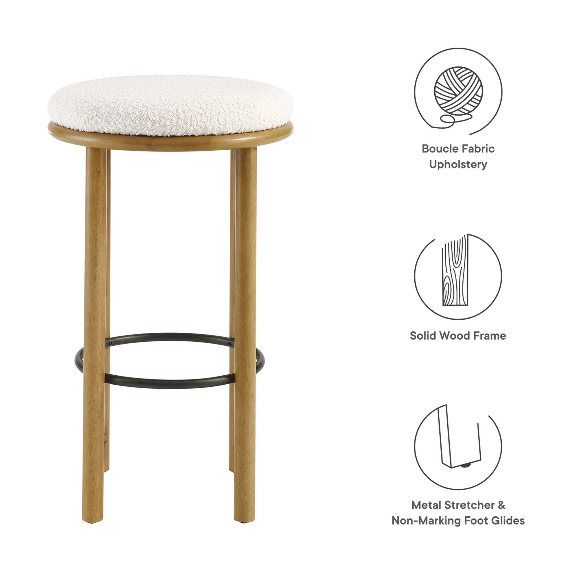 Fable Boucle Fabric Bar Stools - Set of 2 - Walnut Charcoal
