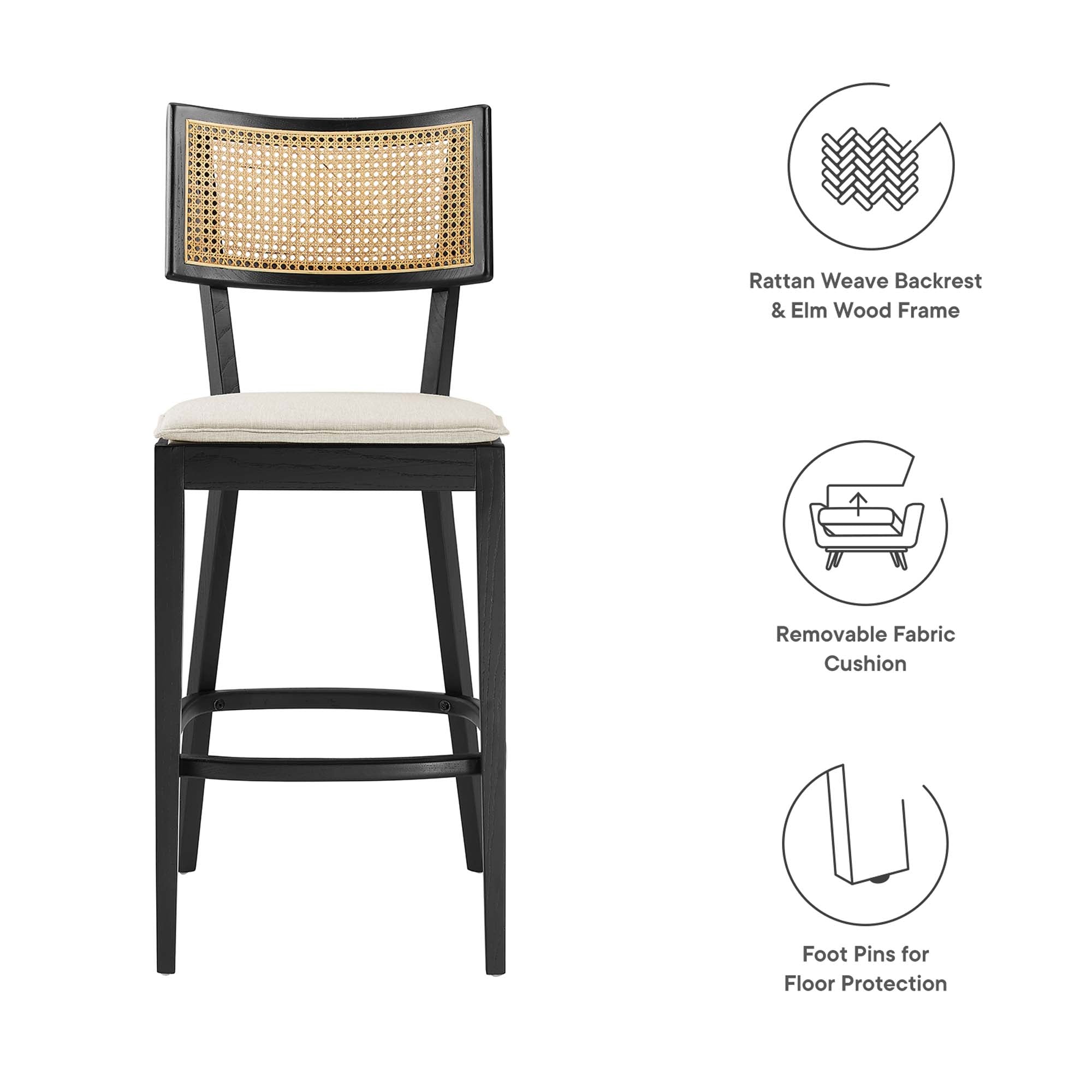 Caledonia Wood Bar Stools - Set of 2 - Black White