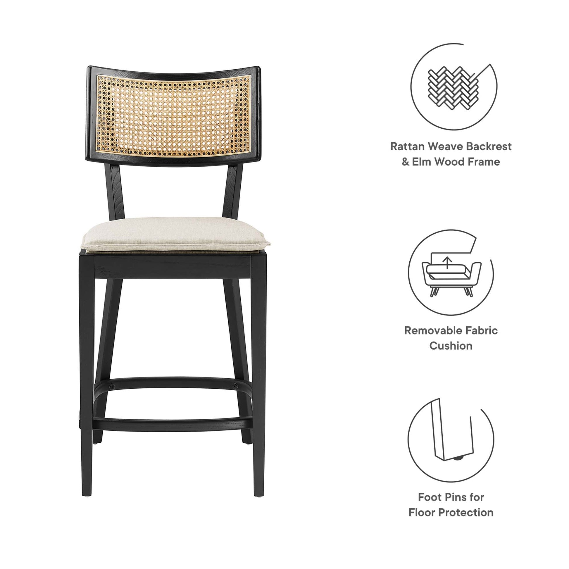 Caledonia Wood Counter Stools - Set of 2 - Black White