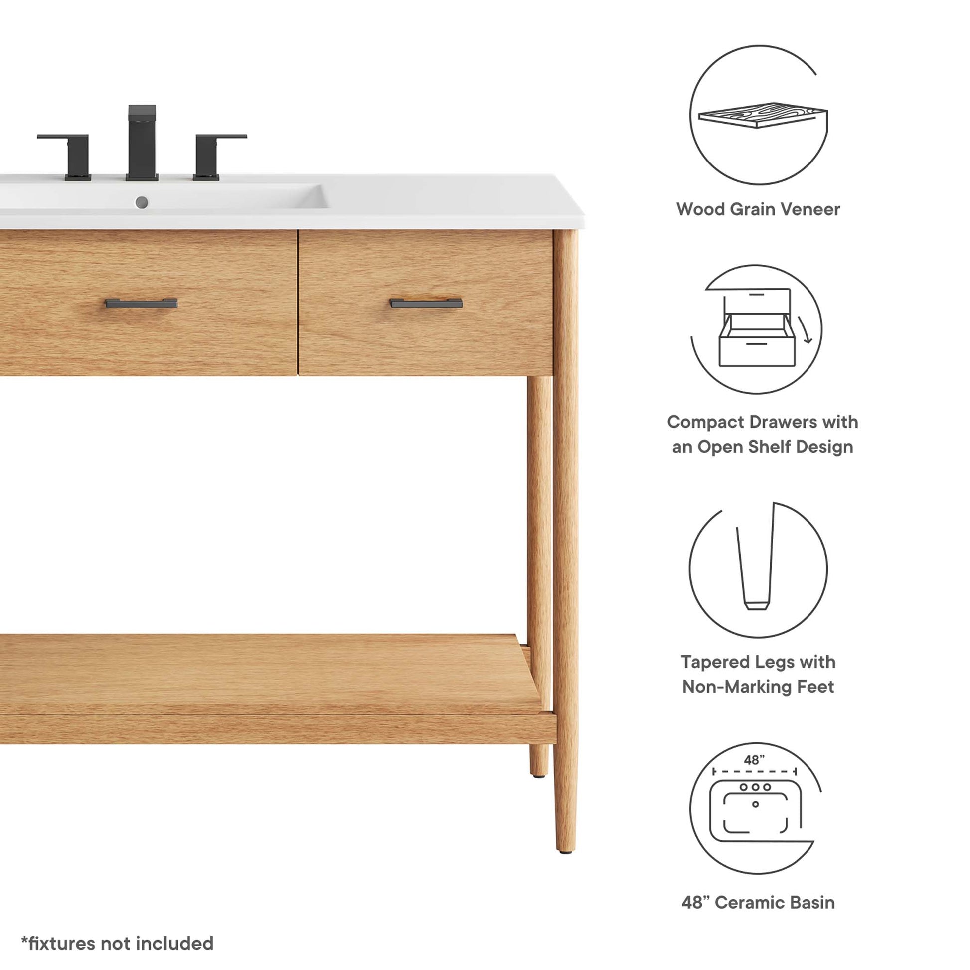 Zaire 48" Single Sink Bathroom Vanity - Walnut White