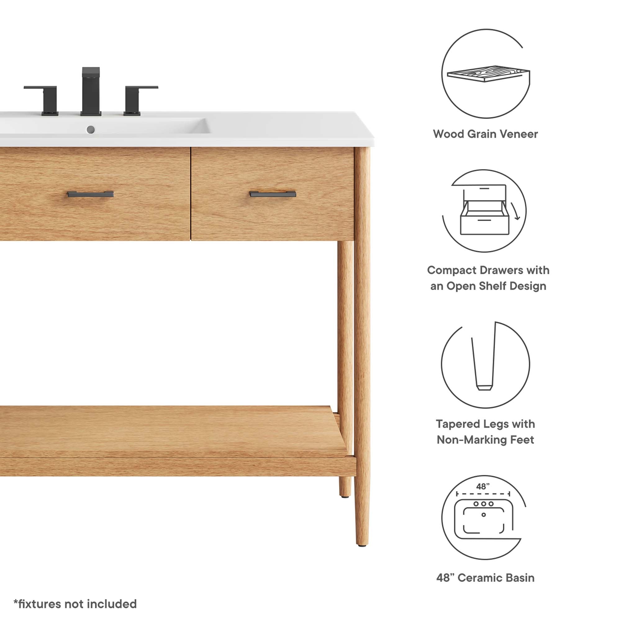 Zaire 48" Single Sink Bathroom Vanity - Walnut White