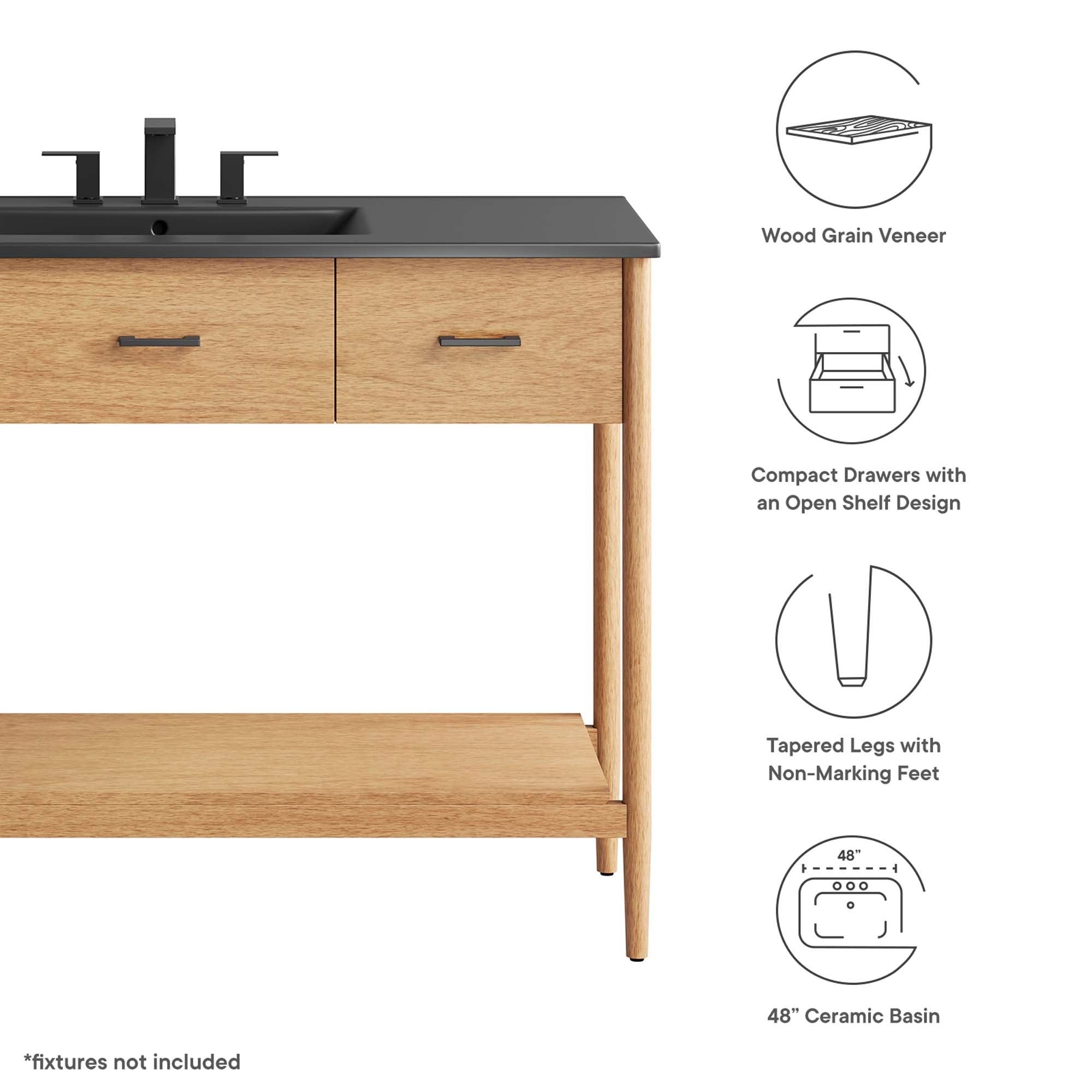 Zaire 48" Single Sink Bathroom Vanity - Walnut Black