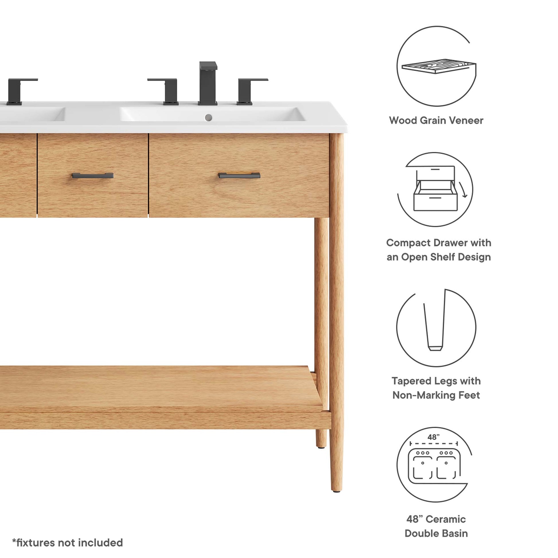 Zaire 48" Double Sink Bathroom Vanity - Walnut White
