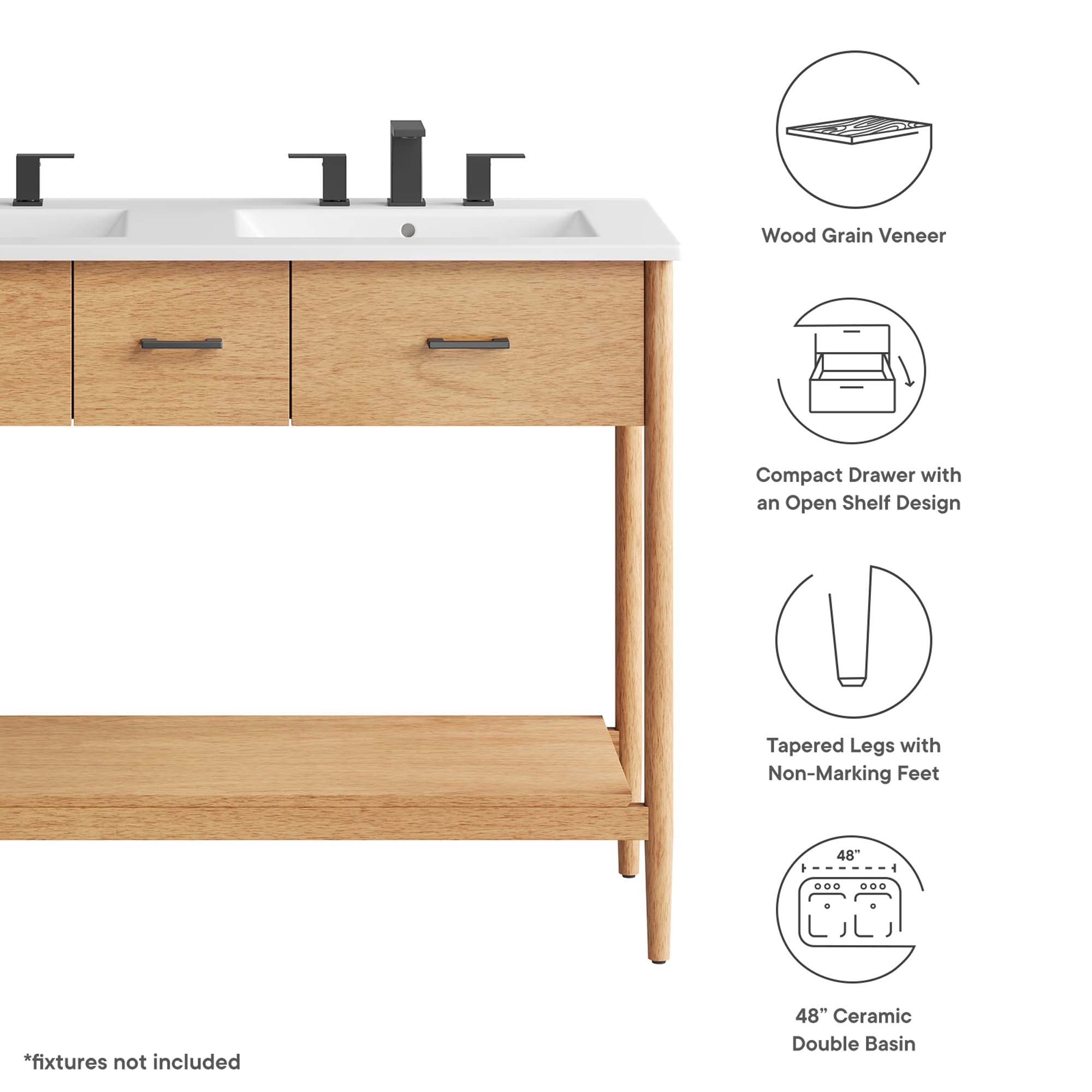 Zaire 48" Double Sink Bathroom Vanity - Walnut White