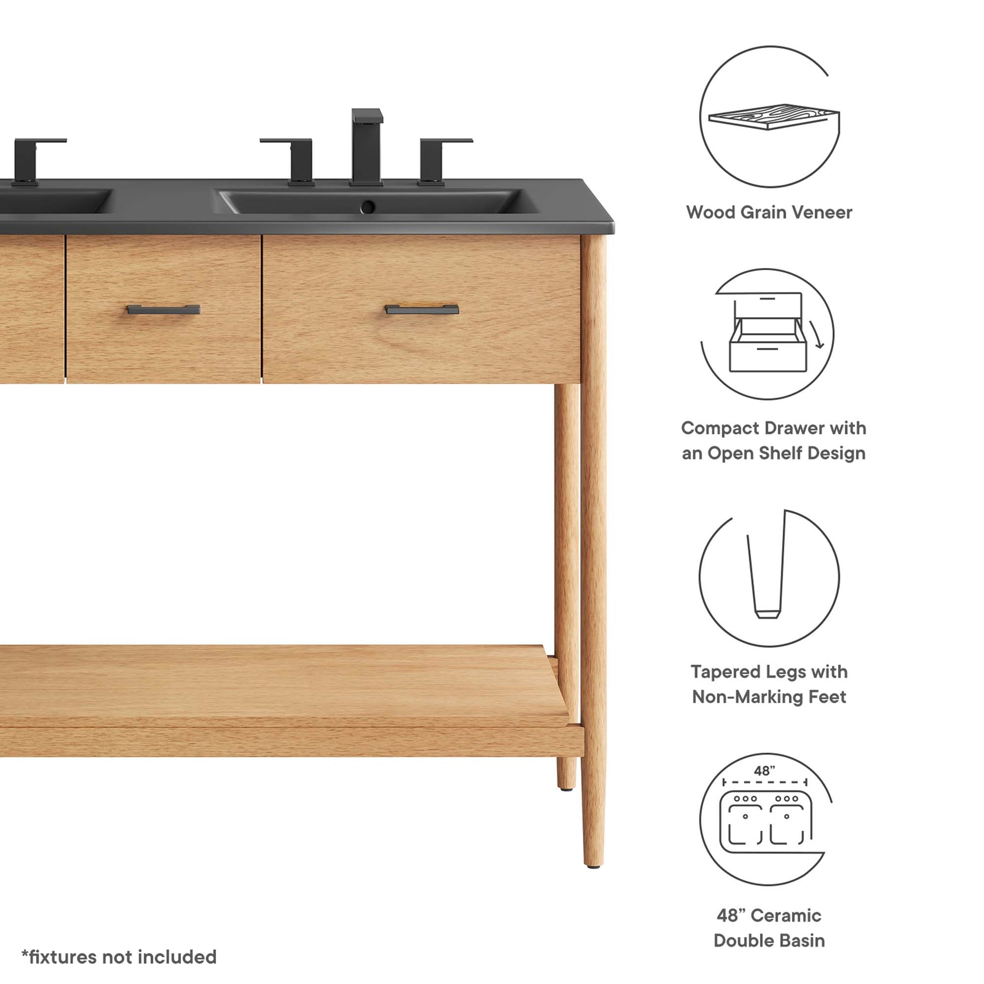 Zaire 48" Double Sink Bathroom Vanity - Walnut Black