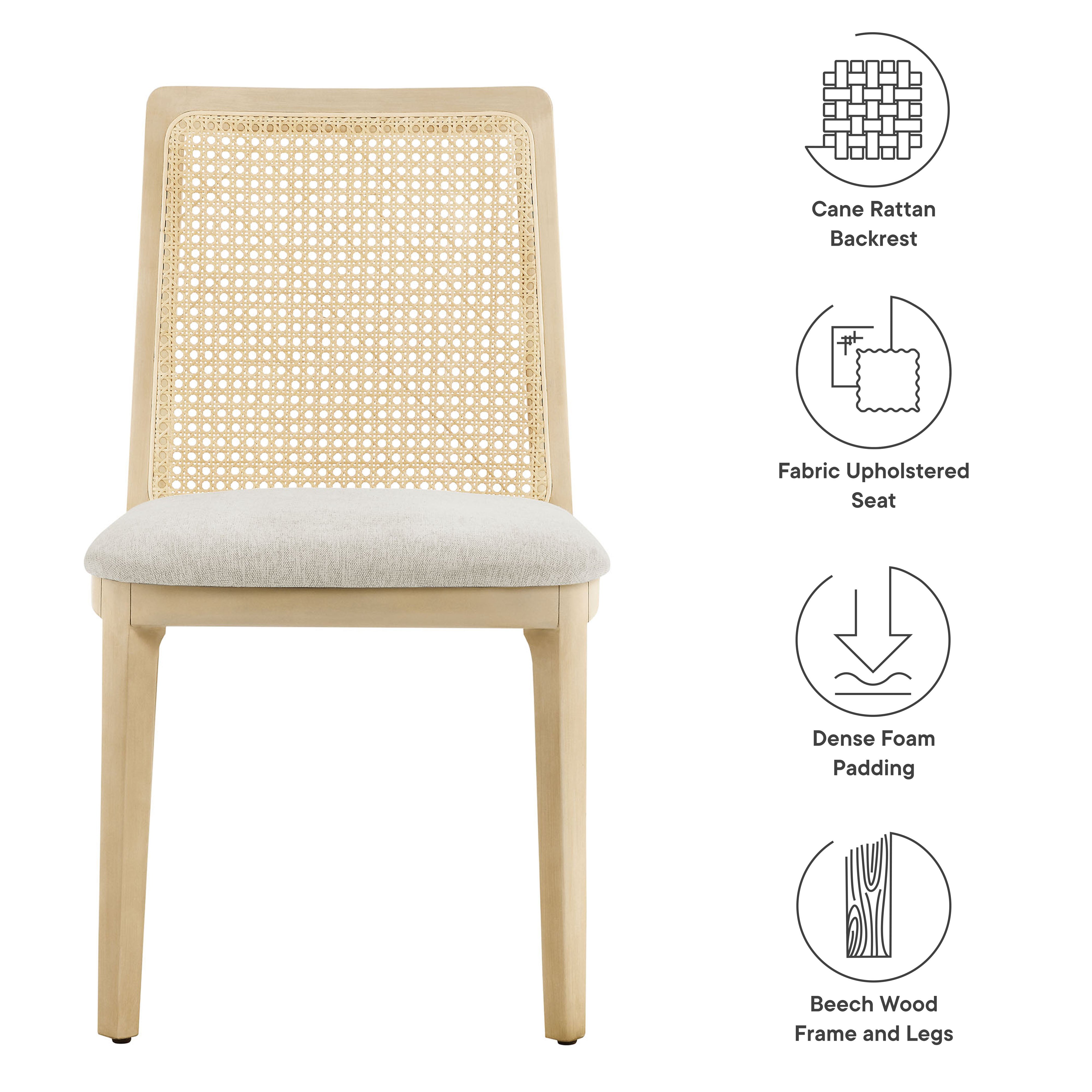 Monarch Beech Wood and Rattan Dining Side Chair - Honey Natural Gray