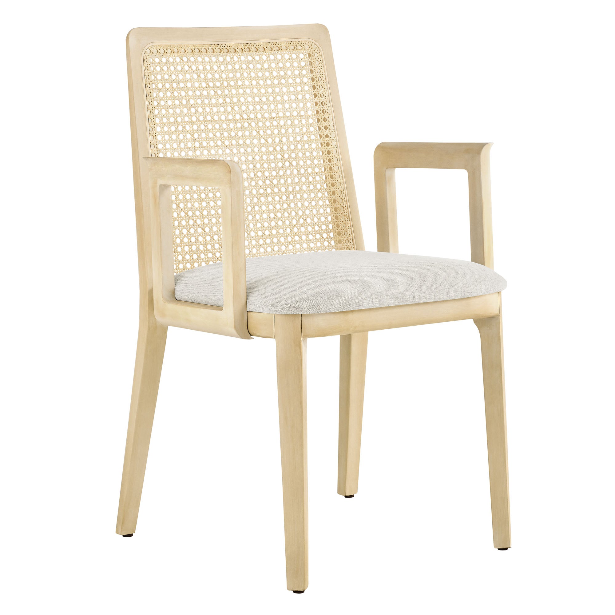 Monarch Beech Wood and Rattan Dining Armchair - Antique White Natural Heathered Weave Ivory