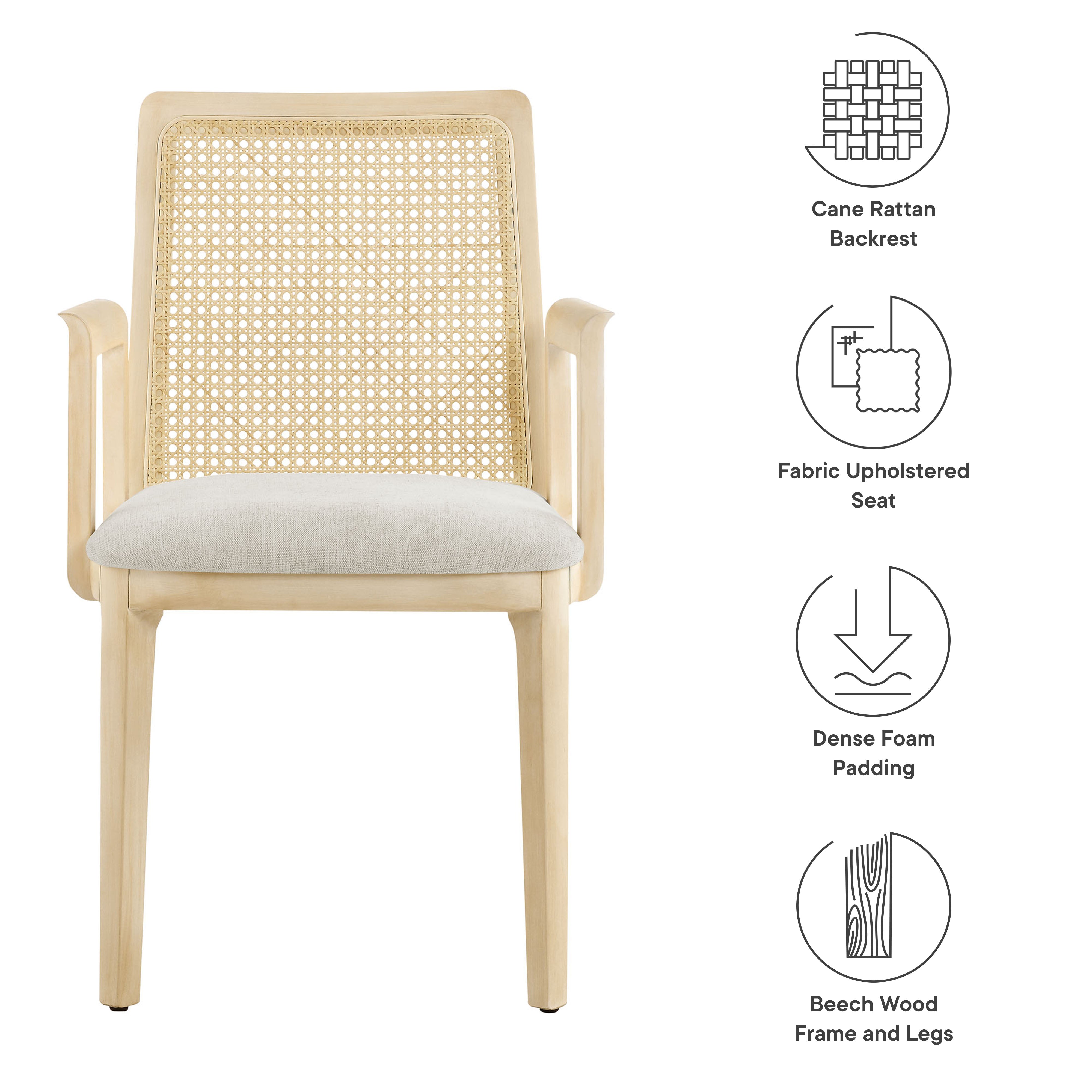 Monarch Beech Wood and Rattan Dining Armchair - Black Black Gray