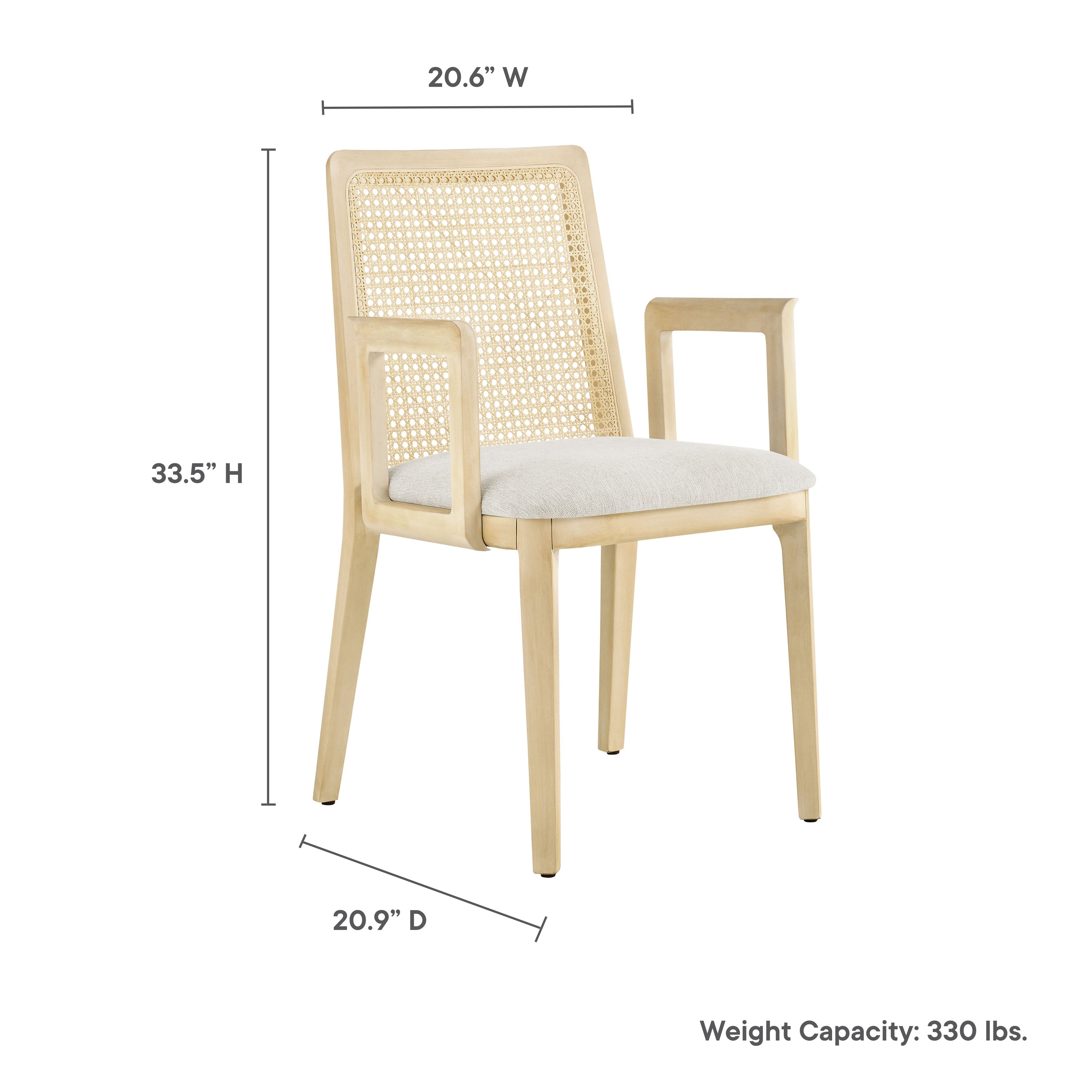 Monarch Beech Wood and Rattan Dining Armchair - Black Black Heathered Weave Ivory