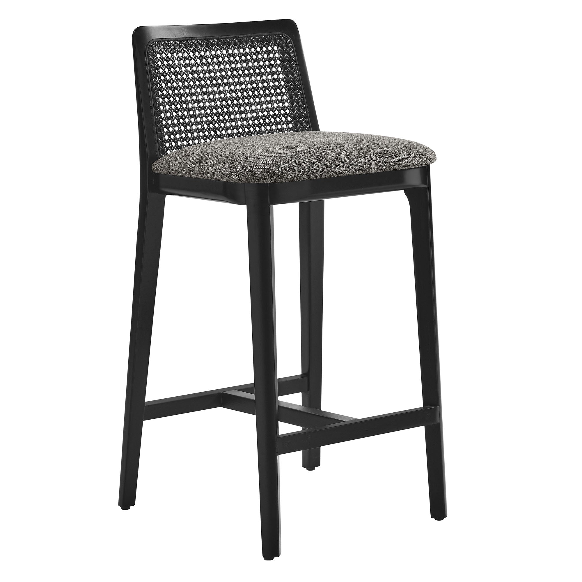 Monarch Beech Wood and Rattan Counter Stool - Black Black Gray