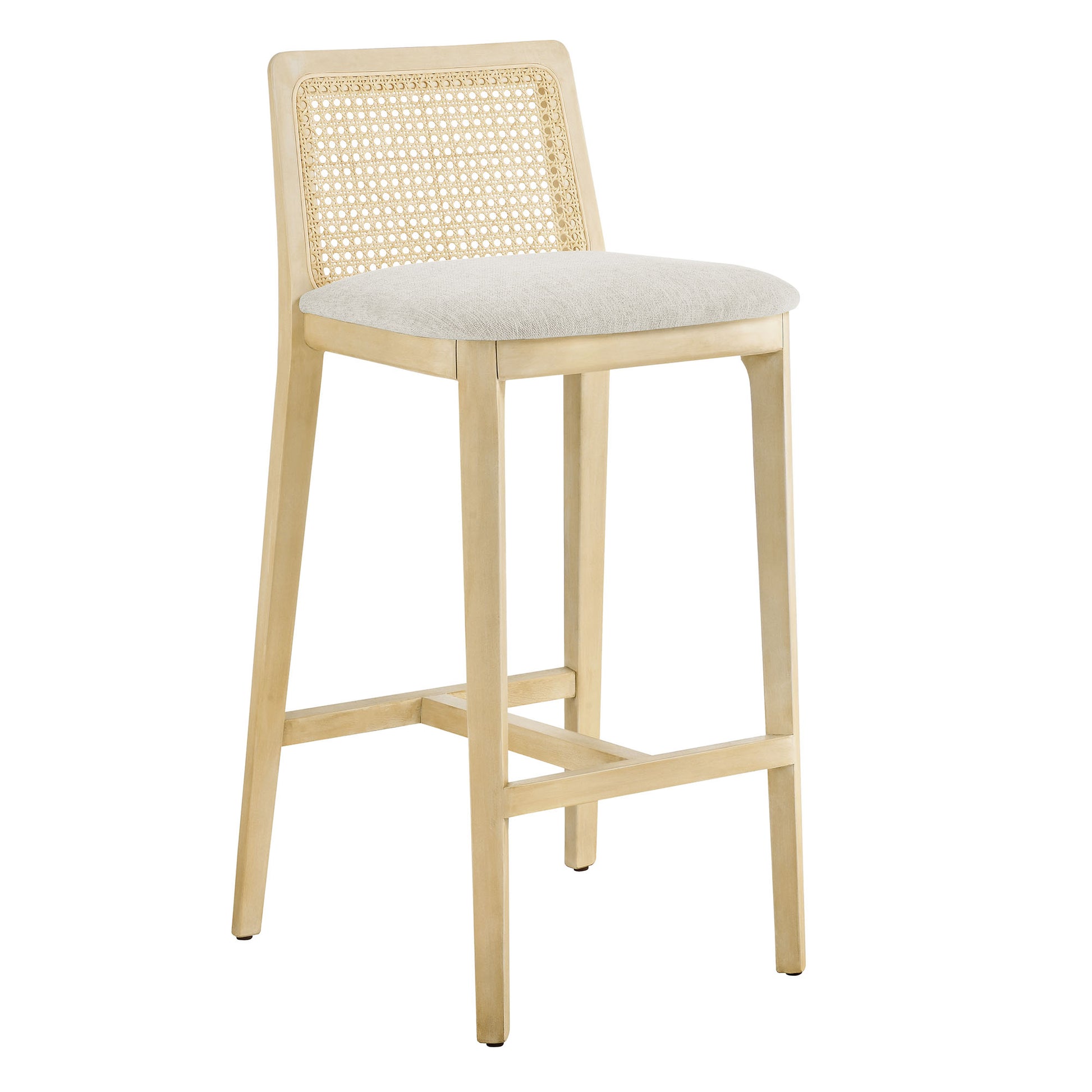 Monarch Wood and Rattan Bar Stool - Antique White Natural Heathered Weave Ivory