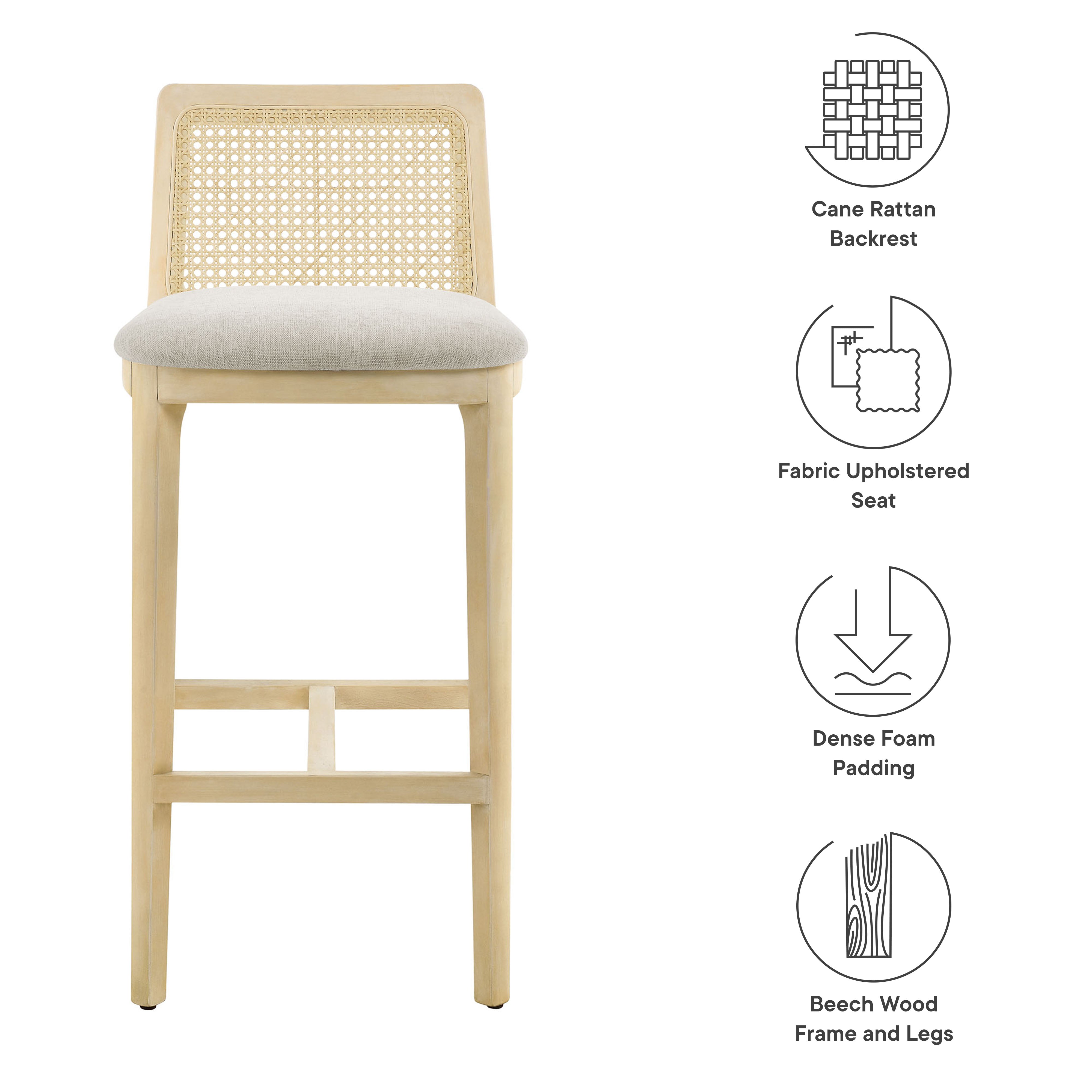 Monarch Wood and Rattan Bar Stool - Black Black Gray