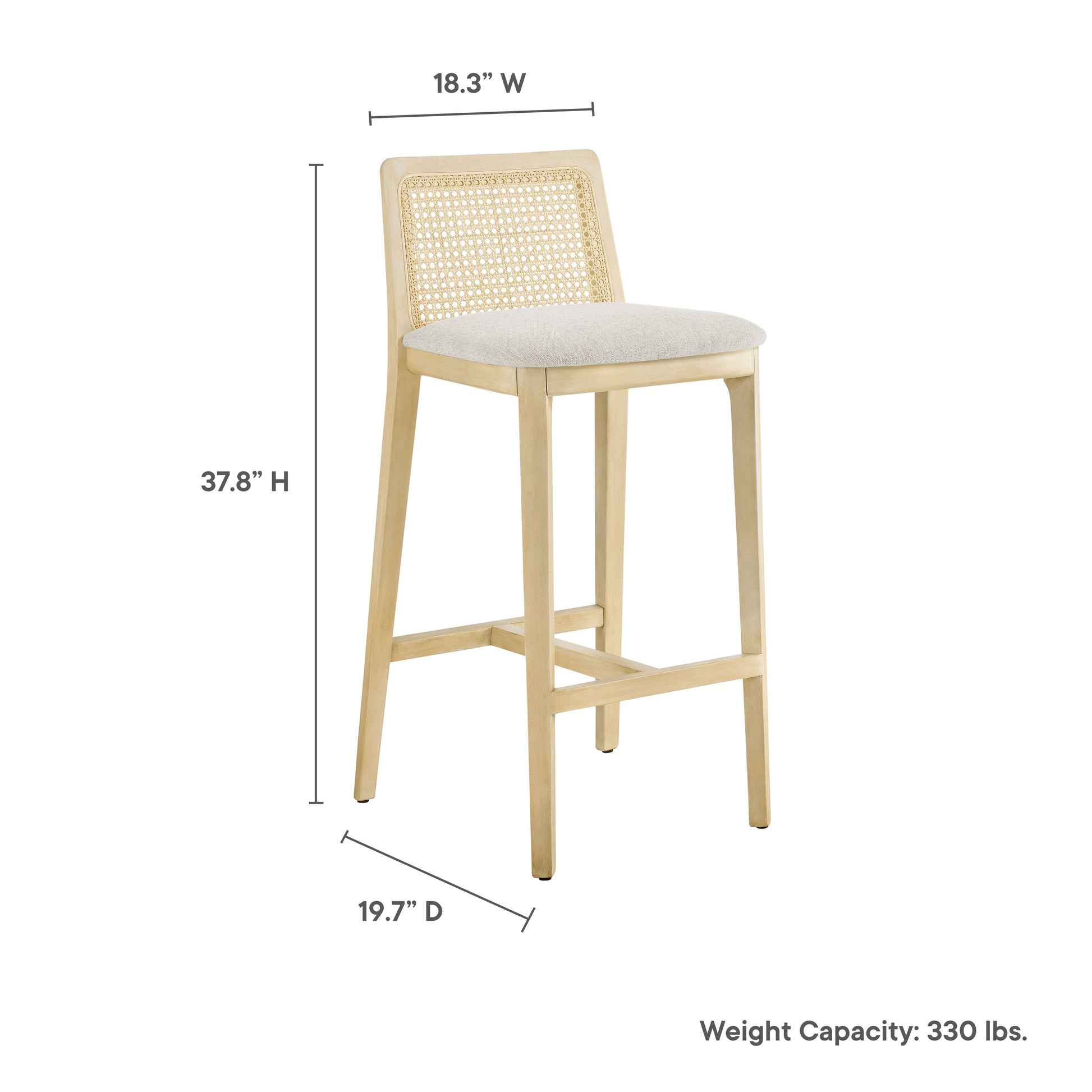 Monarch Wood and Rattan Bar Stool - Black Black Heathered Weave Ivory