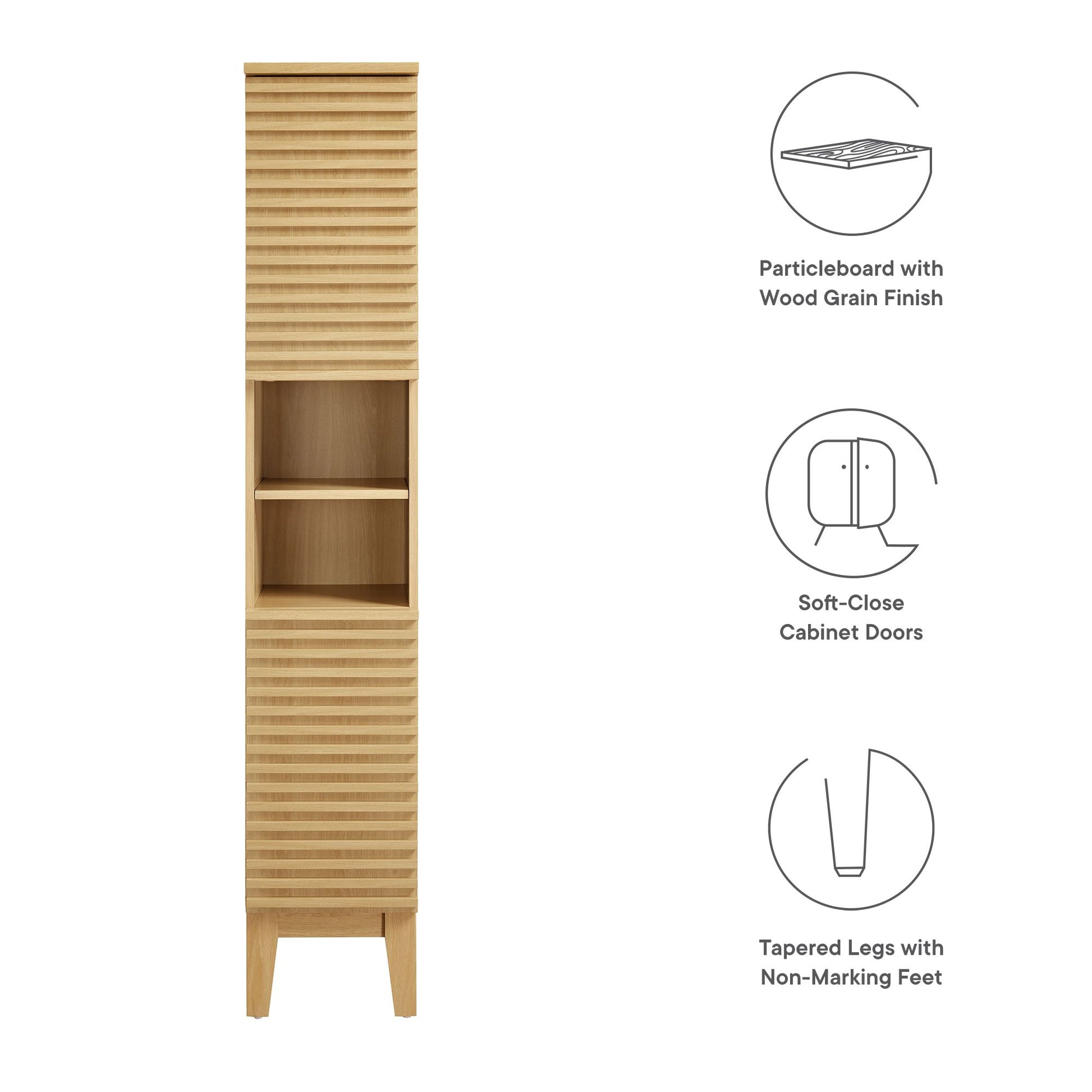 Render Tall Narrow Bathroom Storage Cabinet - Walnut