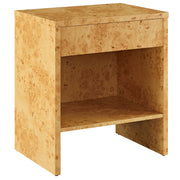 Hudson  1-Drawer Burl Wood  Nightstand With Shelf - Natural