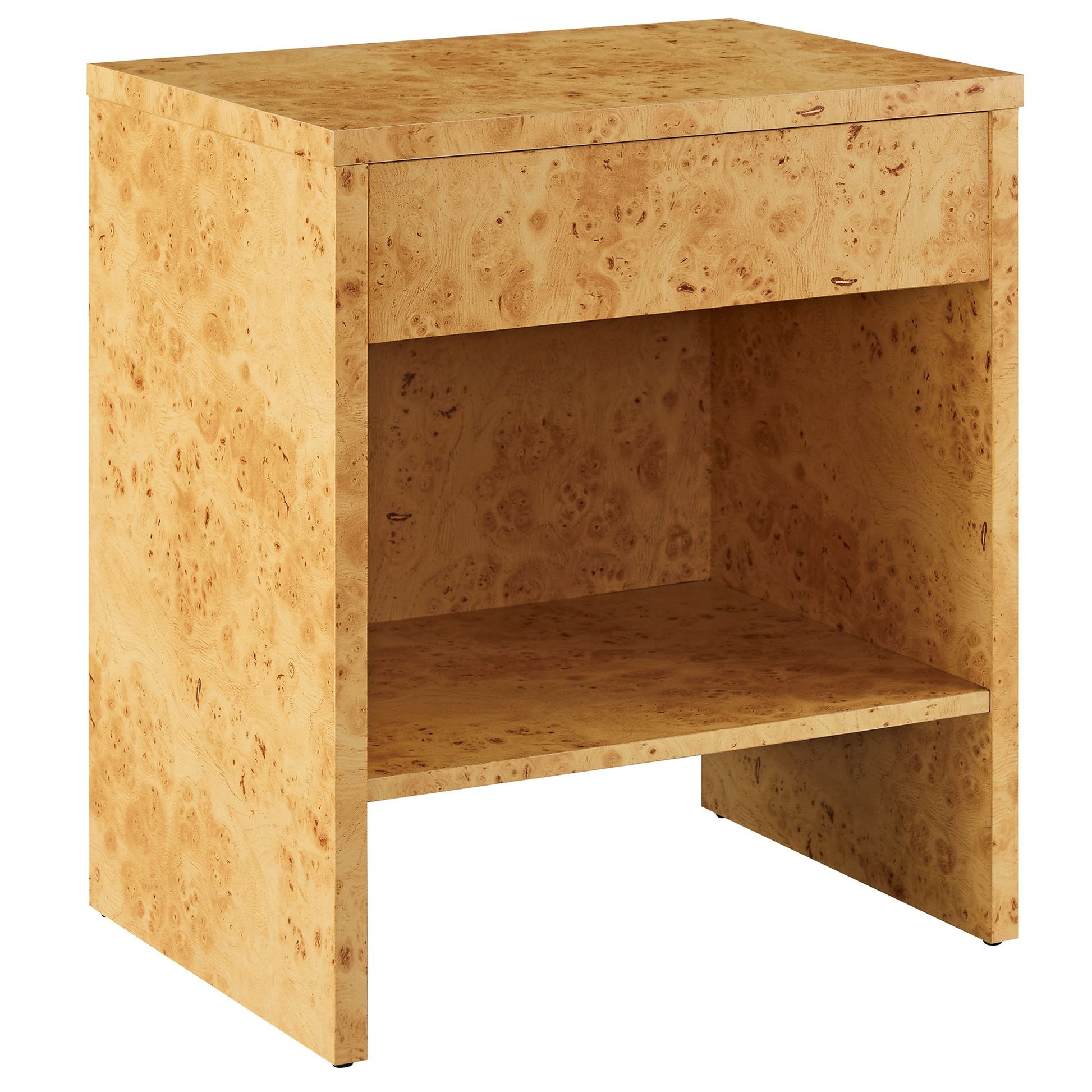 Hudson  1-Drawer Burl Wood  Nightstand With Shelf - Natural