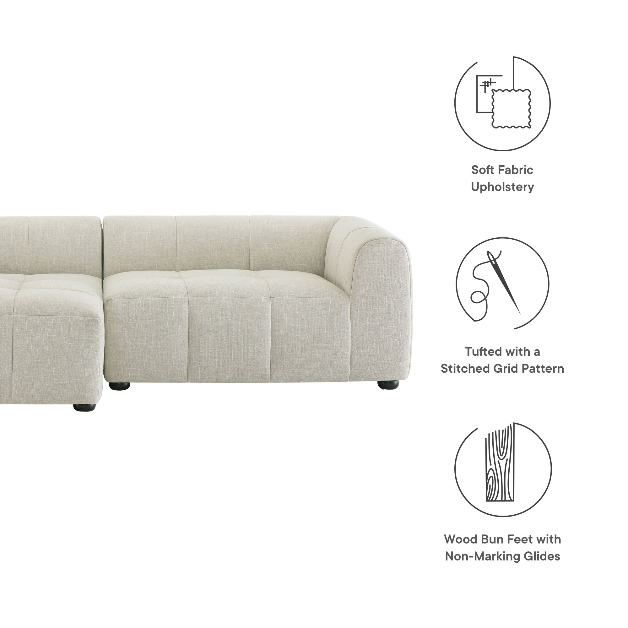 Liana  Left-Facing Upholstered Fabric Modular Sofa with Chaise - Mocha