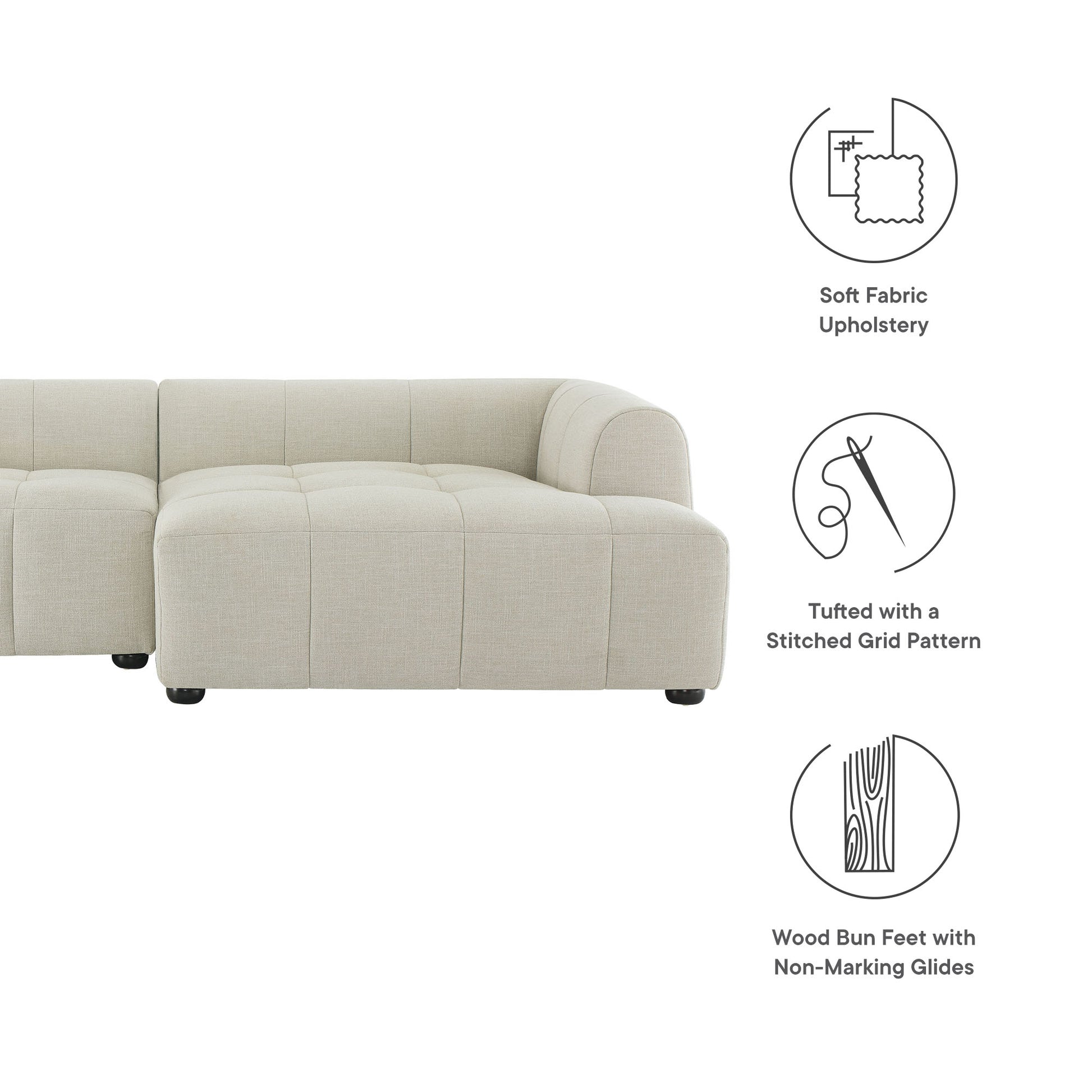 Liana  Right-Facing Upholstered Fabric Modular Sofa with Chaise - Mocha