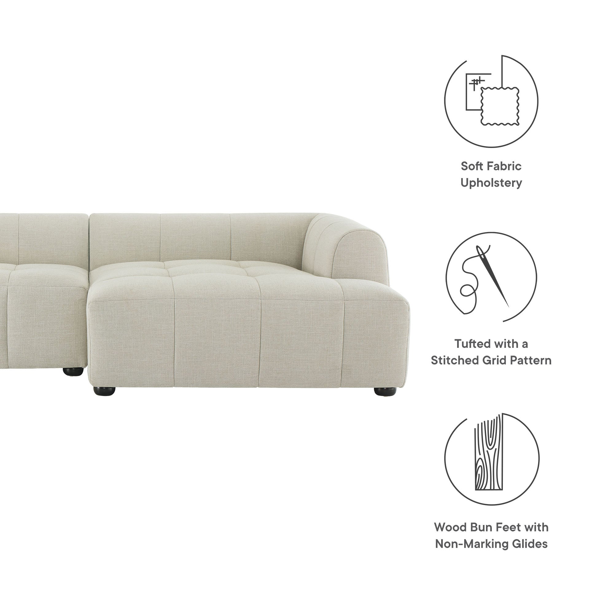 Liana  Right-Facing Upholstered Fabric Modular Sofa with Chaise - Mocha
