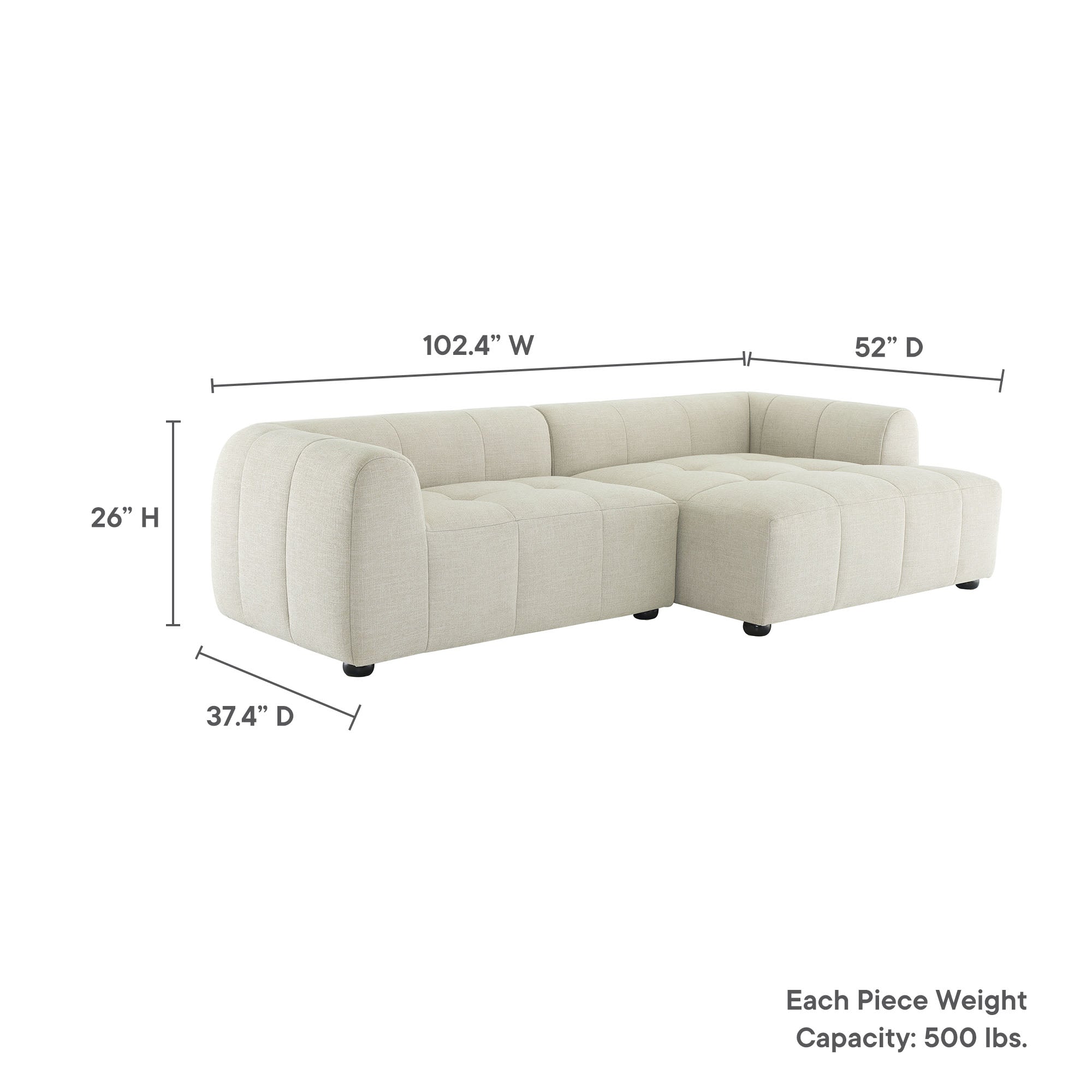 Liana  Right-Facing Upholstered Fabric Modular Sofa with Chaise - Pewter