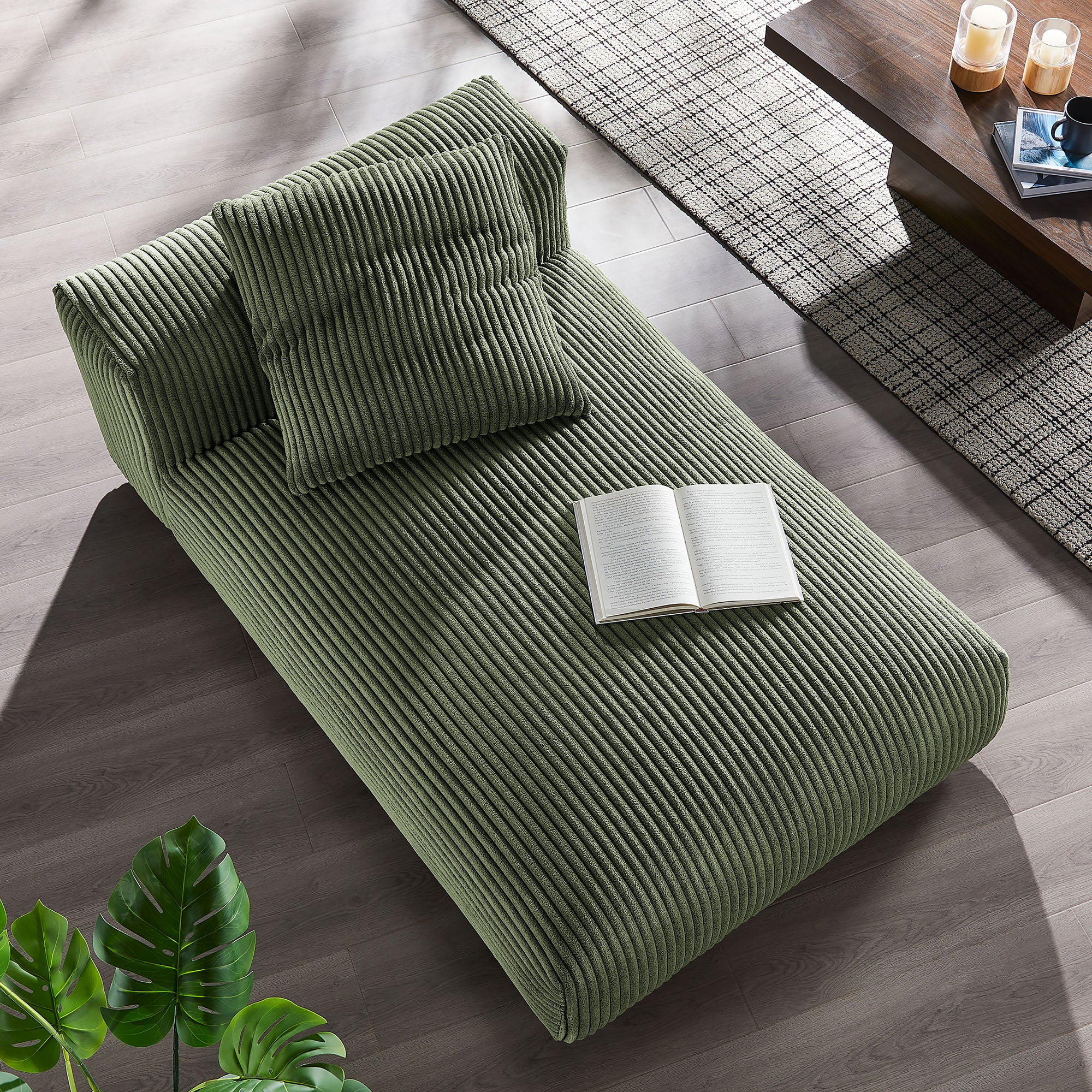 Solace  Modular Corduroy Upholstered Armless Chaise Lounge