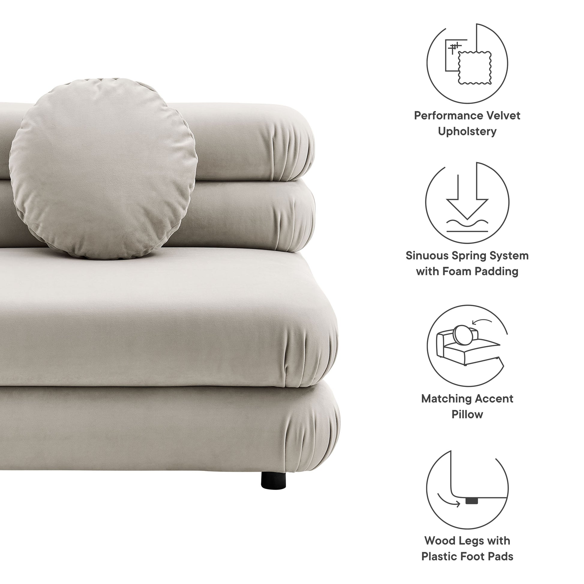 Jubilee Modular Performance Velvet Armless Chair - Taupe