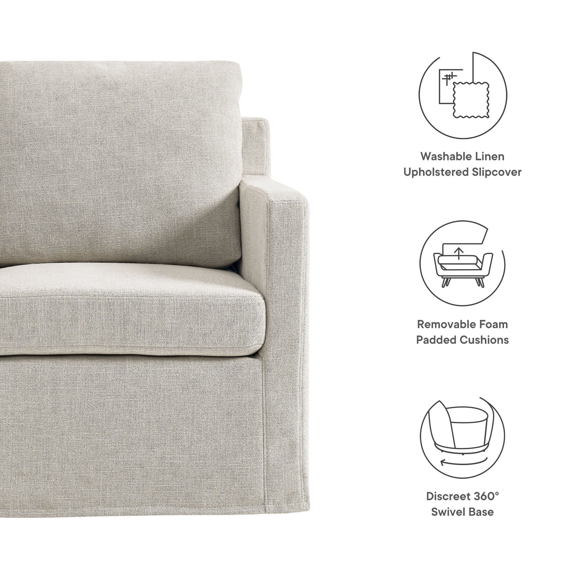 Serene Fabric Slipcovered Swivel Armchair - Mocha