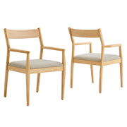 Solara Fabric Wood Dining Armchairs Set of 2 - Natural Heathered Weave Beige