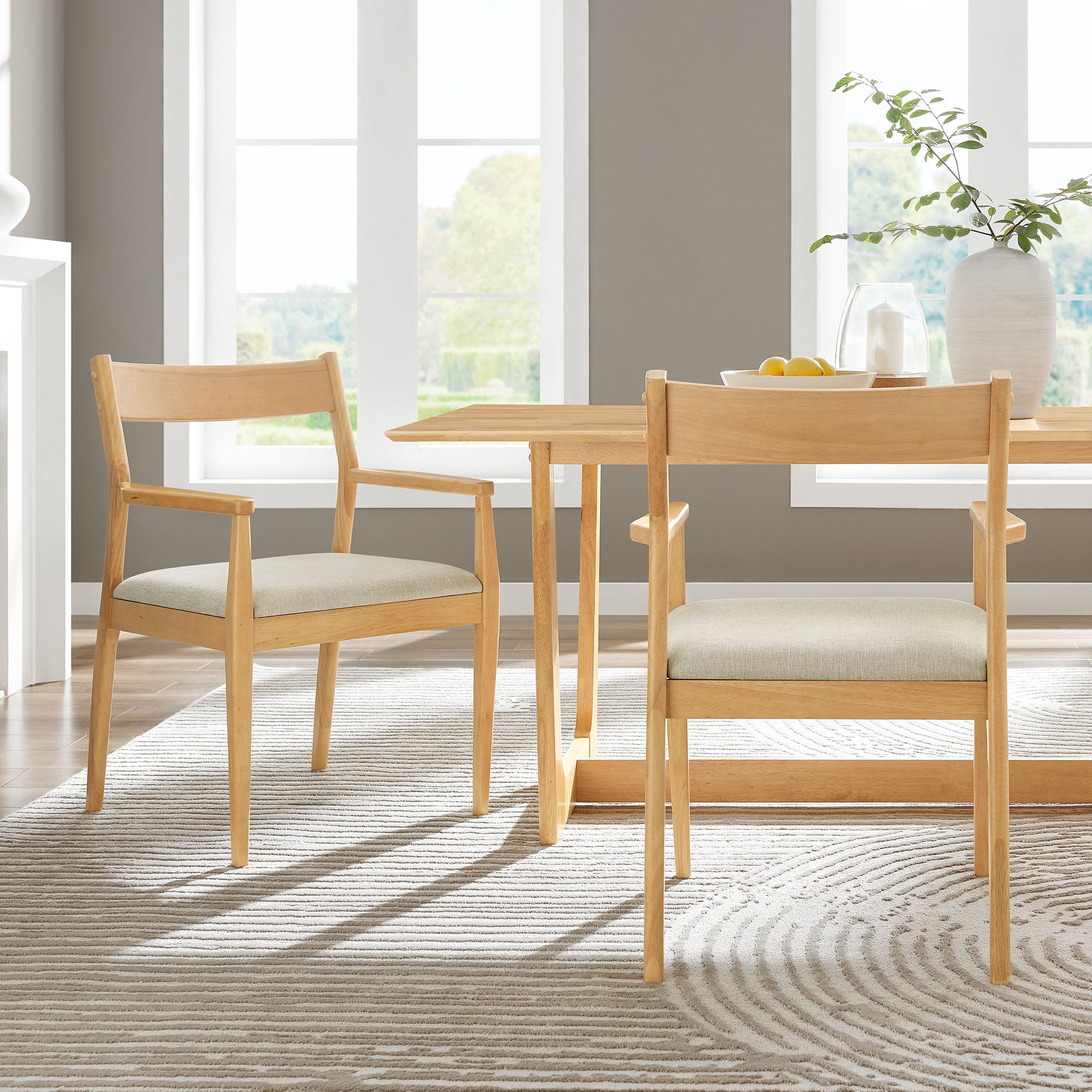 Solara Fabric Wood Dining Armchairs Set of 2
