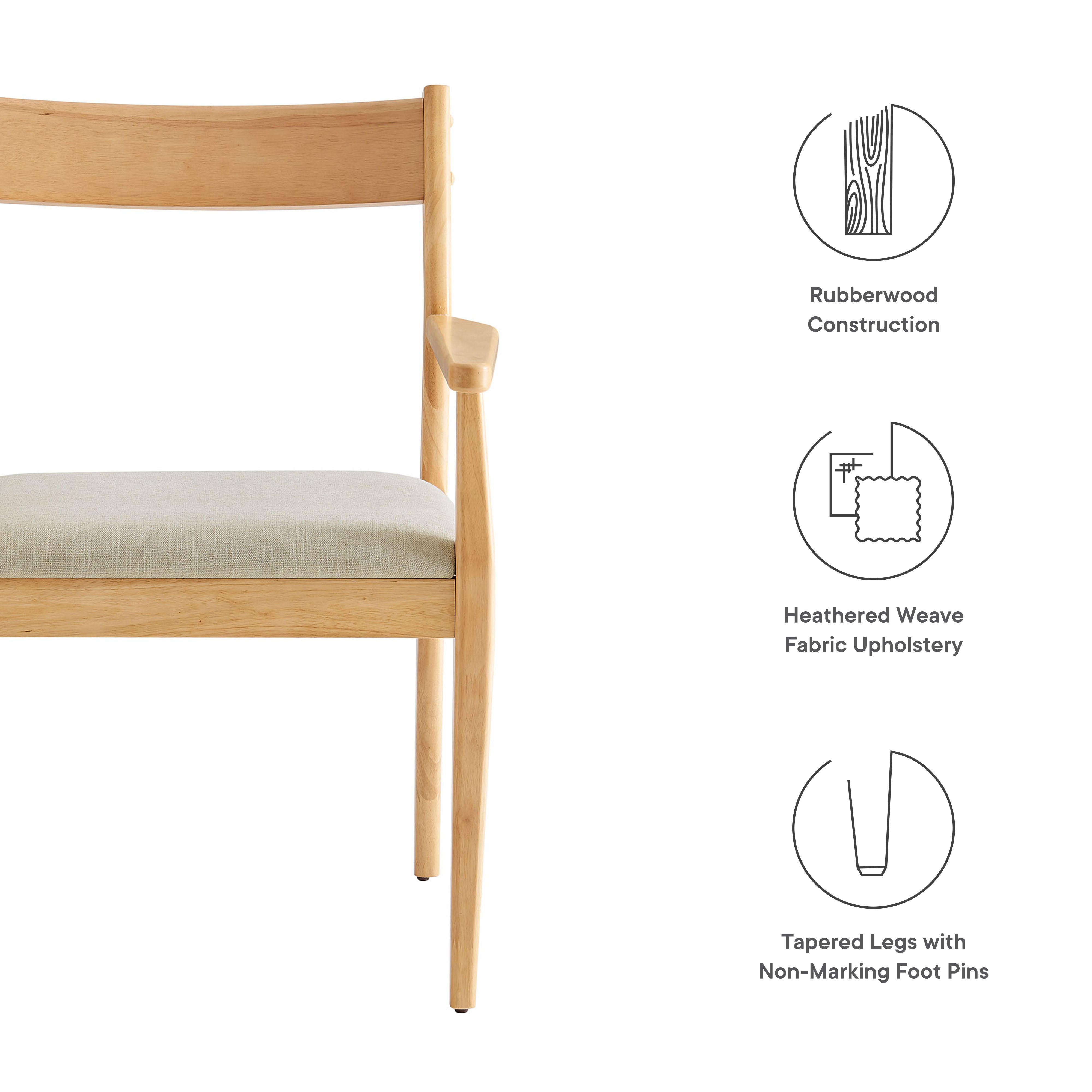 Solara Fabric Wood Dining Armchairs Set of 2 - Walnut Heathered Weave Beige