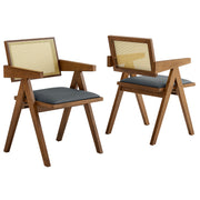 Thera Vegan Leather Cane Dining Armchairs Set of 2 - Walnut Black