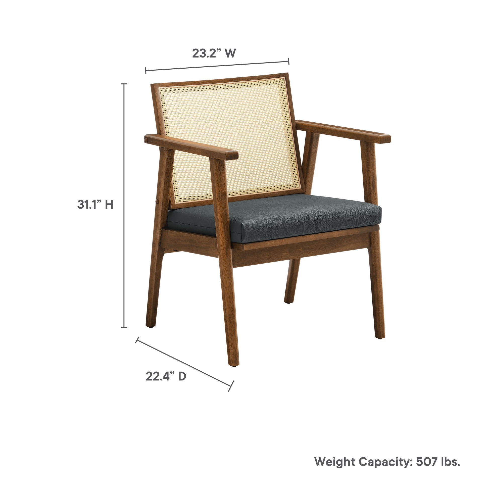 Thera Vegan Leather and Cane Accent Armchairs Set of 2 - Weathered Oak Stone