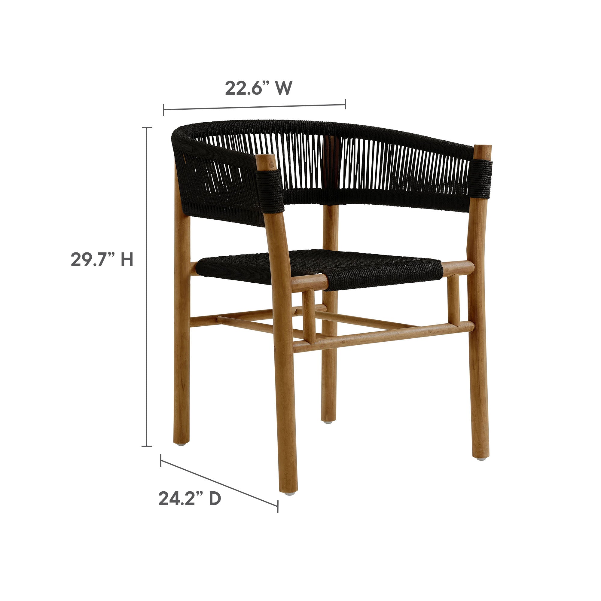Vienna 7-Piece Outdoor Patio Teak and Rope Dining Set with Curved-Back Armchairs - Natural Natural
