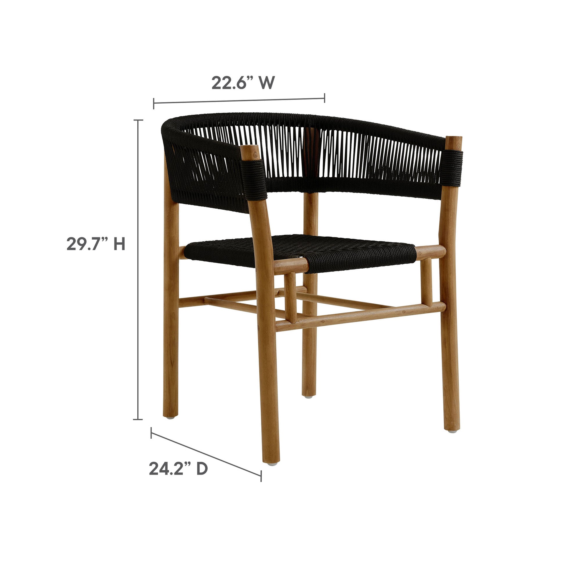 Vienna 5-Piece Outdoor Patio Teak and Rope Dining Set with Curved-Back Armchairs - Natural Natural