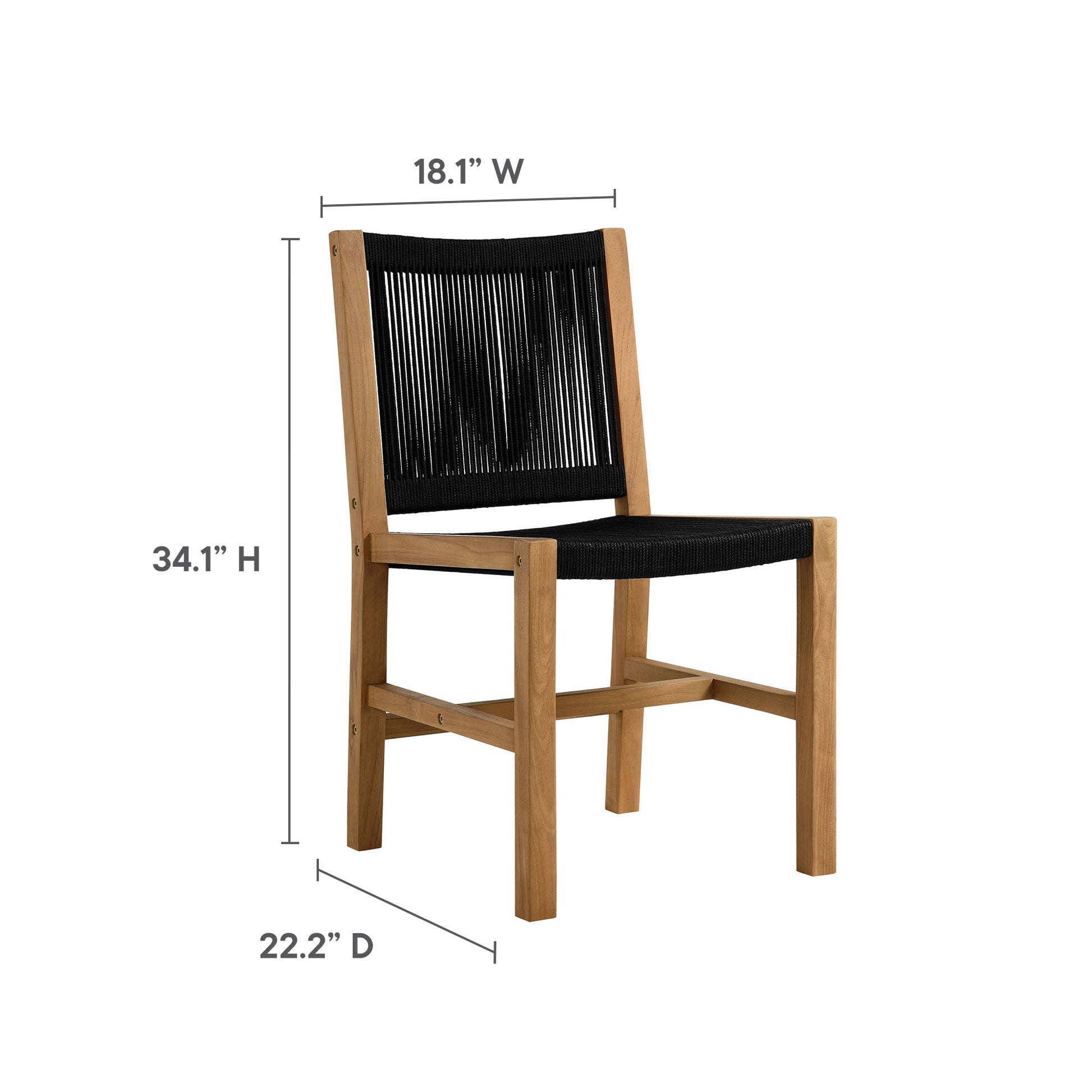 Vienna 5-Piece Outdoor Patio Teak and Rope Dining Set with Armless Chairs - Natural Natural