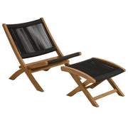 Vienna 2-Piece Outdoor Patio Teak and Rope Folding Accent Lounge Chair and Ottoman Set - Natural Black