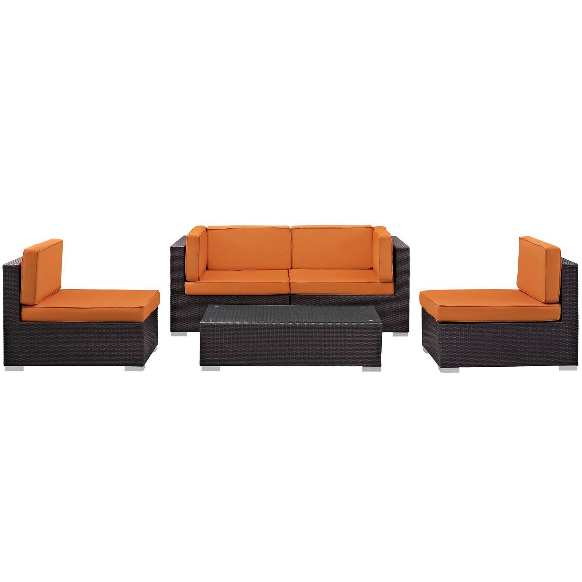 Camfora 5 Piece Outdoor Patio Sectional Set - Espresso Orange