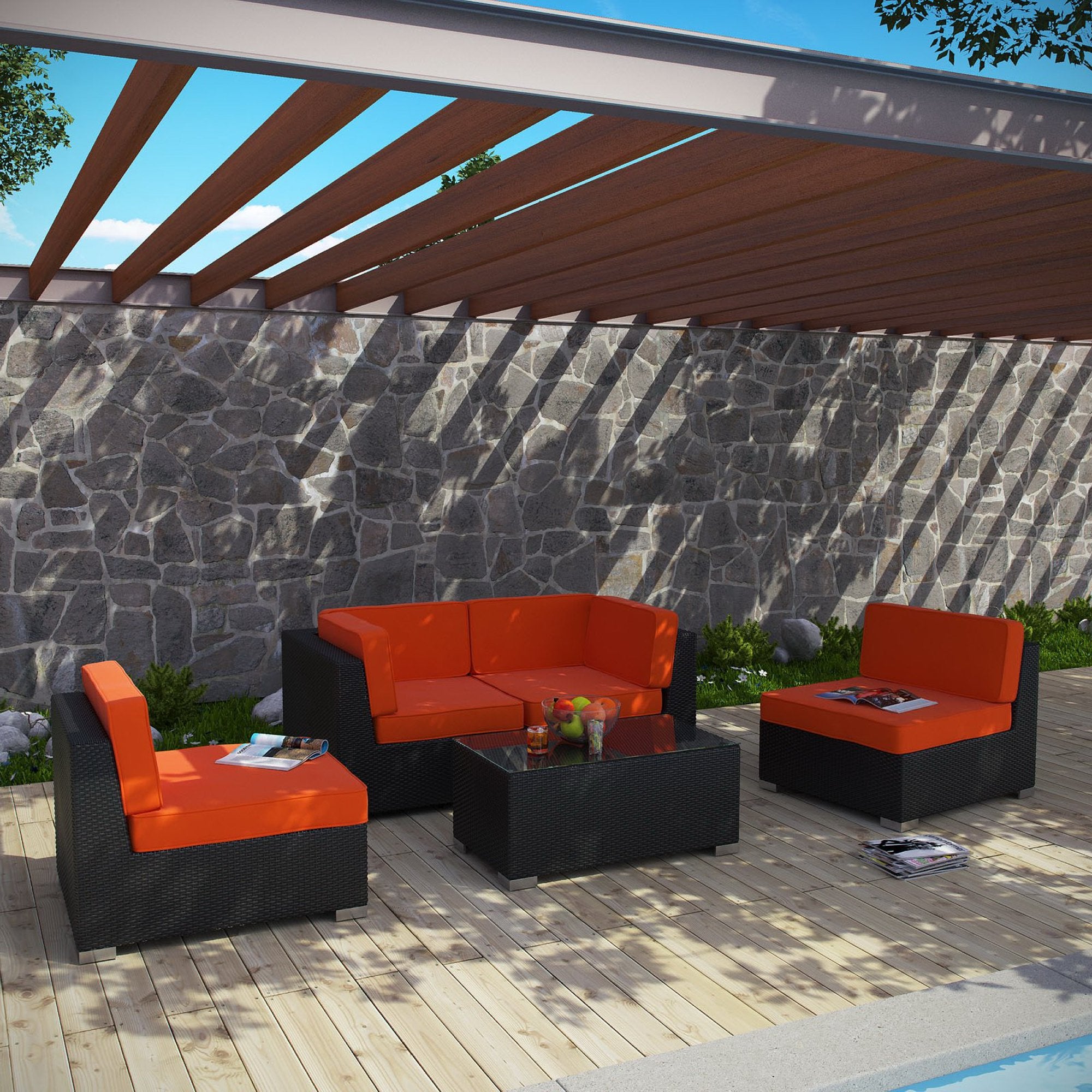Camfora 5 Piece Outdoor Patio Sectional Set - Espresso White