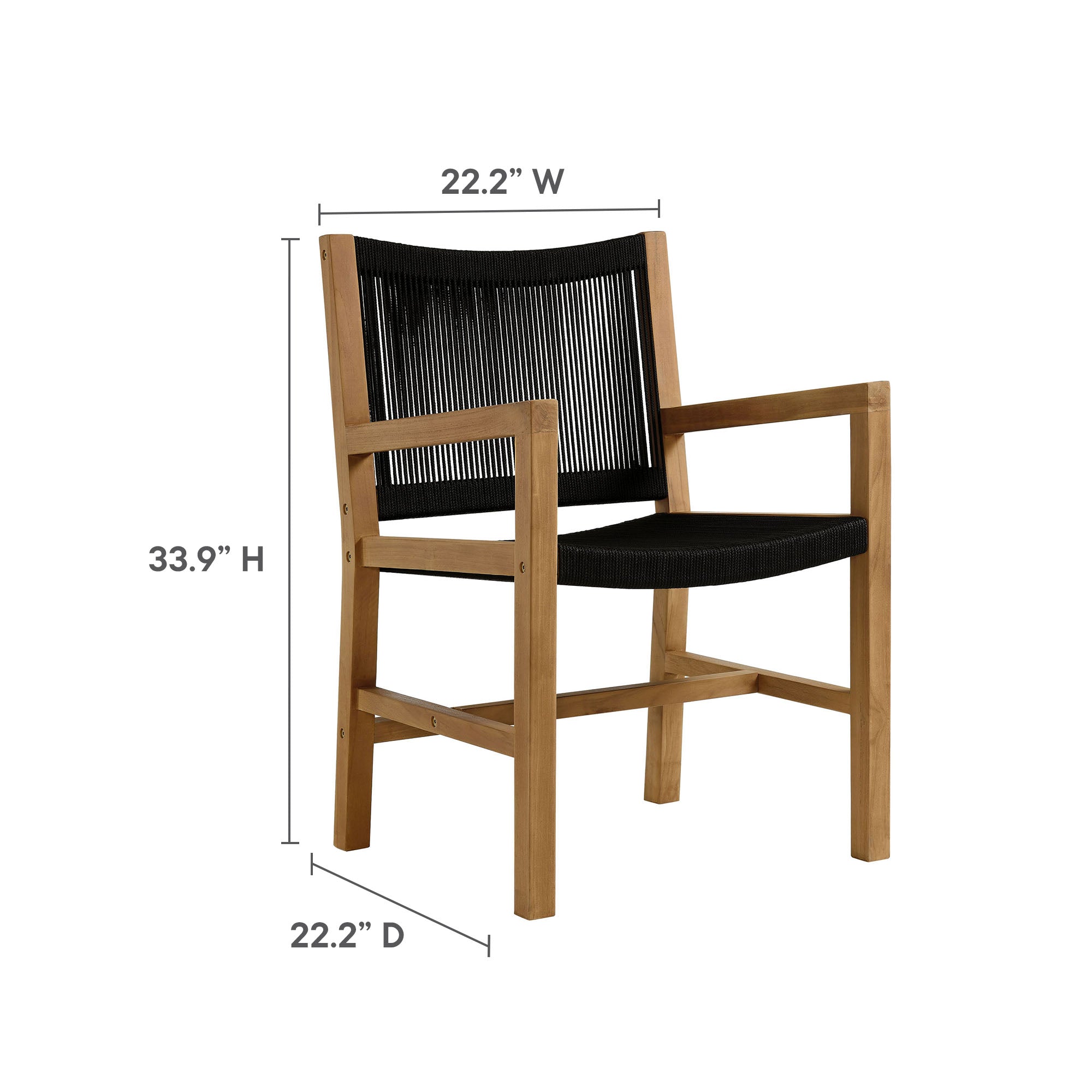 Vienna 3-Piece Outdoor Patio Teak and Rope Dining Set with Armchairs - Natural Natural