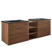 Render 62" Wall-Mount Double Sink Bathroom Vanity - Walnut Black