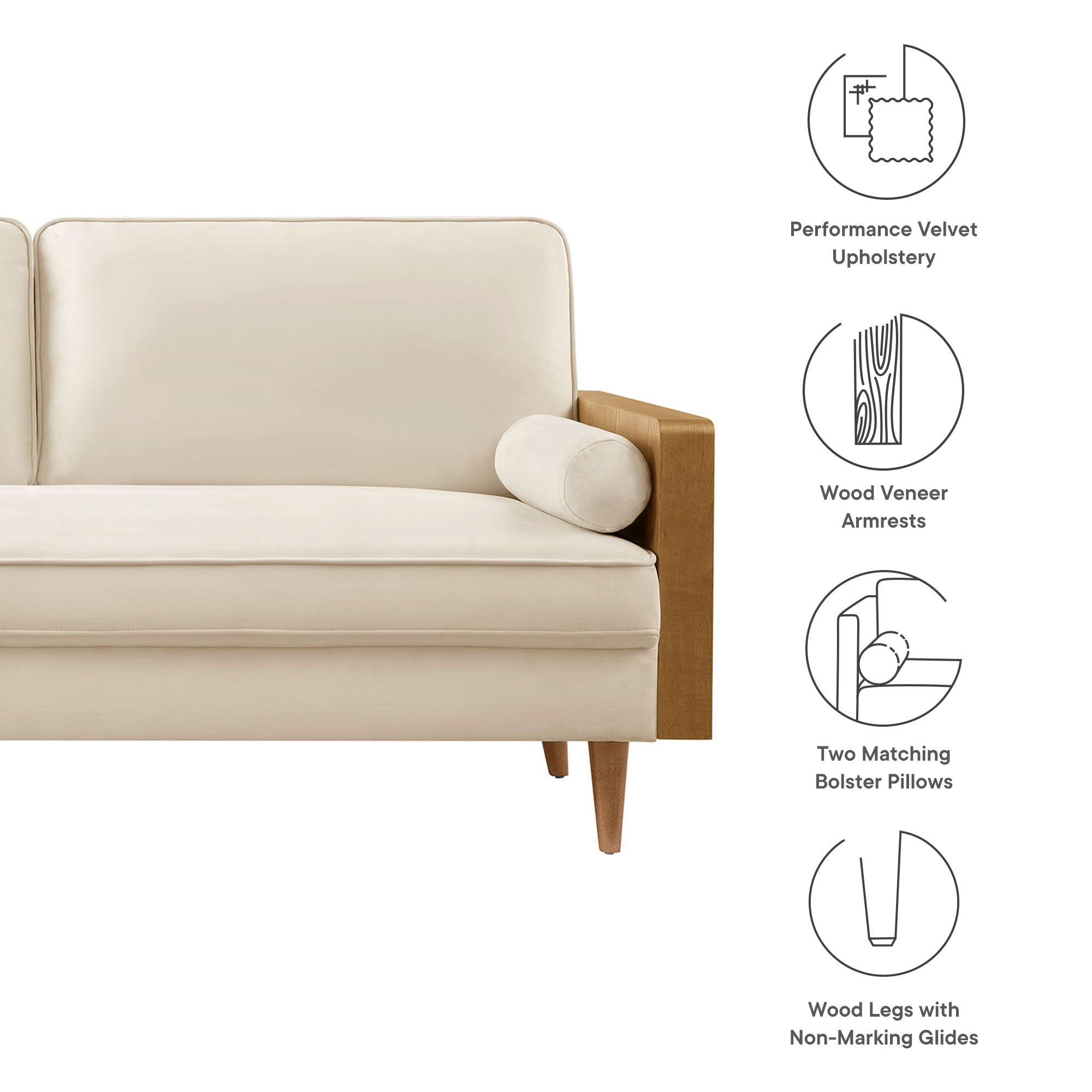 Kellan Performance Velvet Sofa - Walnut Moss Green