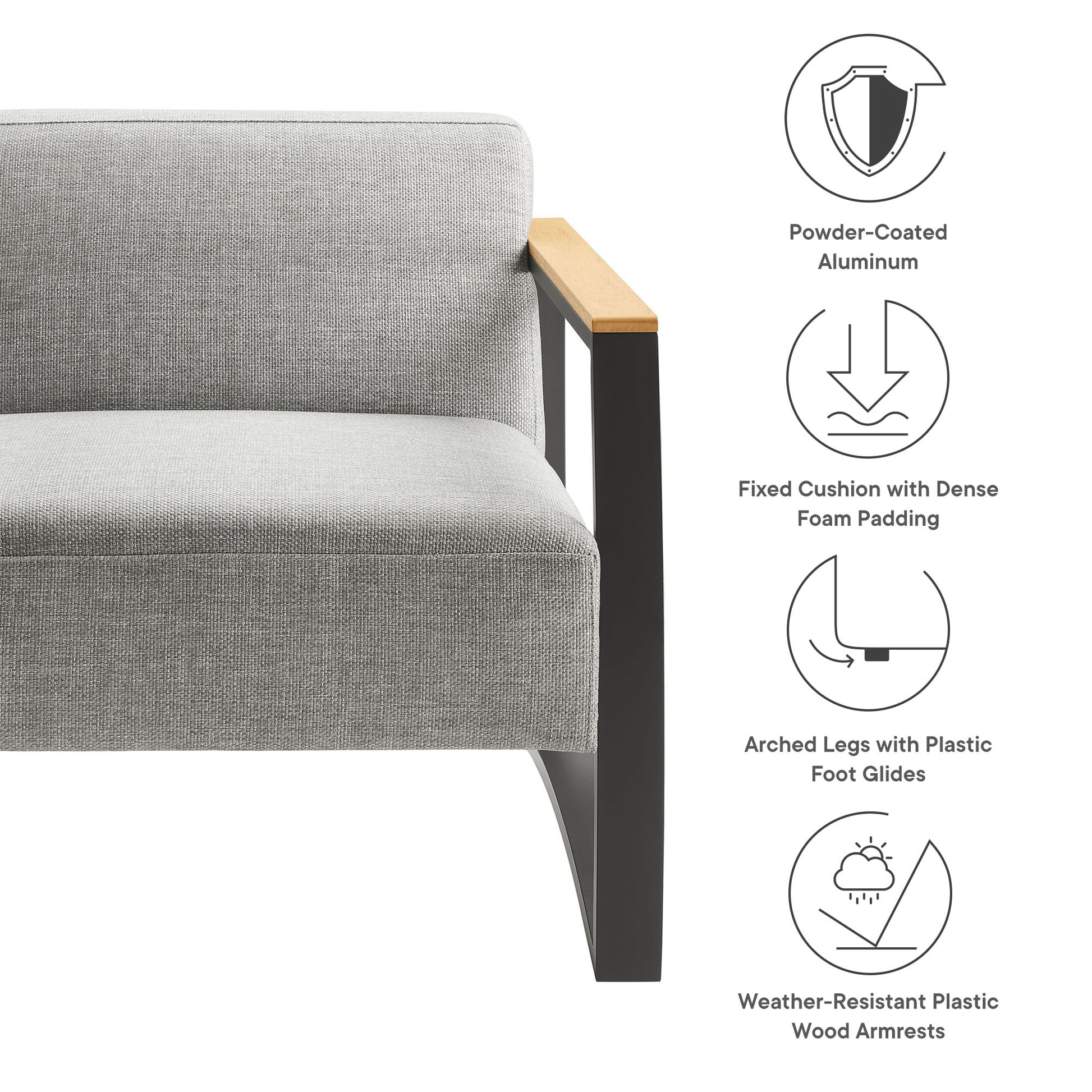 Sauve Outdoor Patio Aluminum and Fabric Armchair - Charcoal Smoke